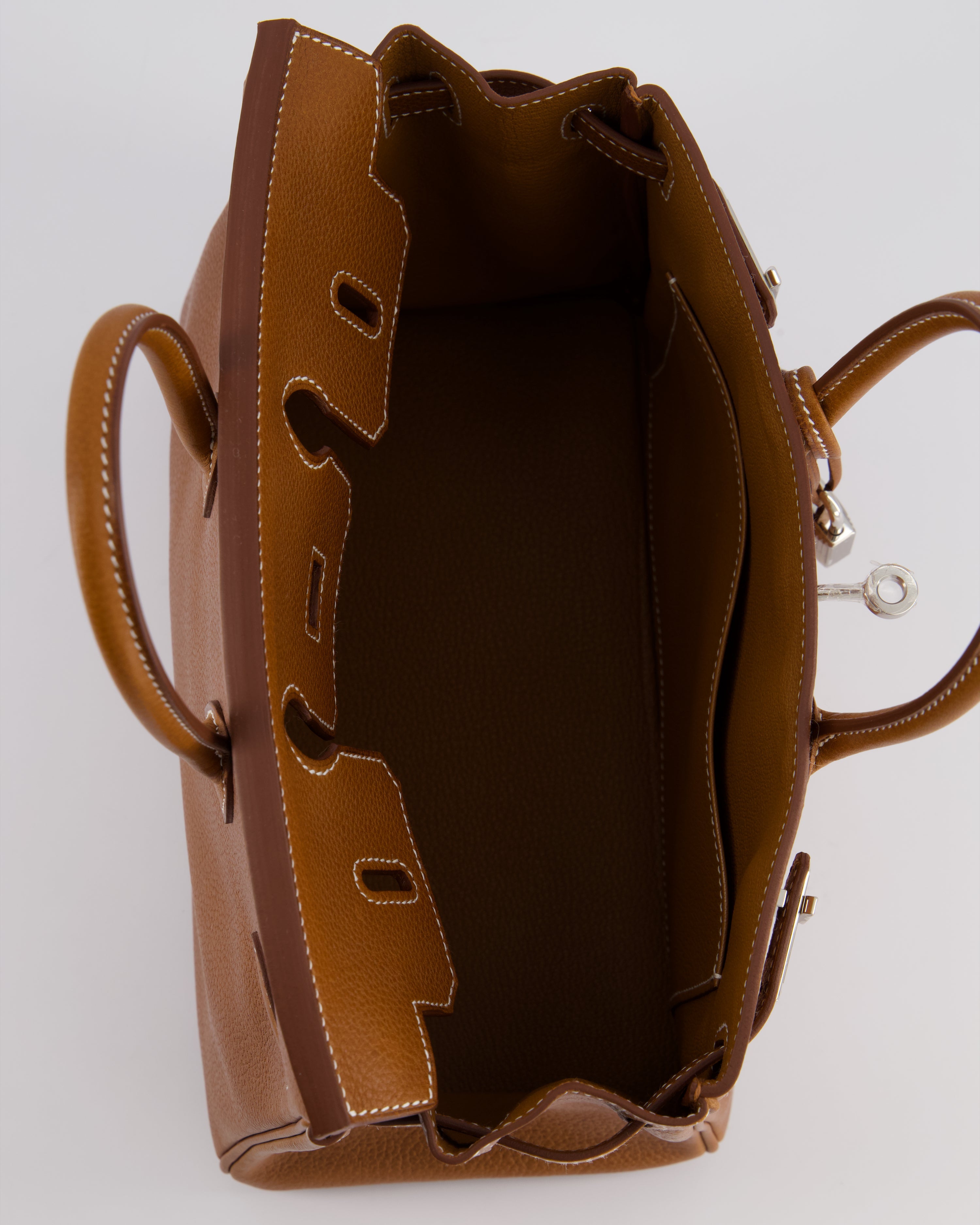 *NEW STAMP* Hermès Birkin 25 Retourne Bag in Fauve Barenia Faubourg Leather and Palladium Hardware
