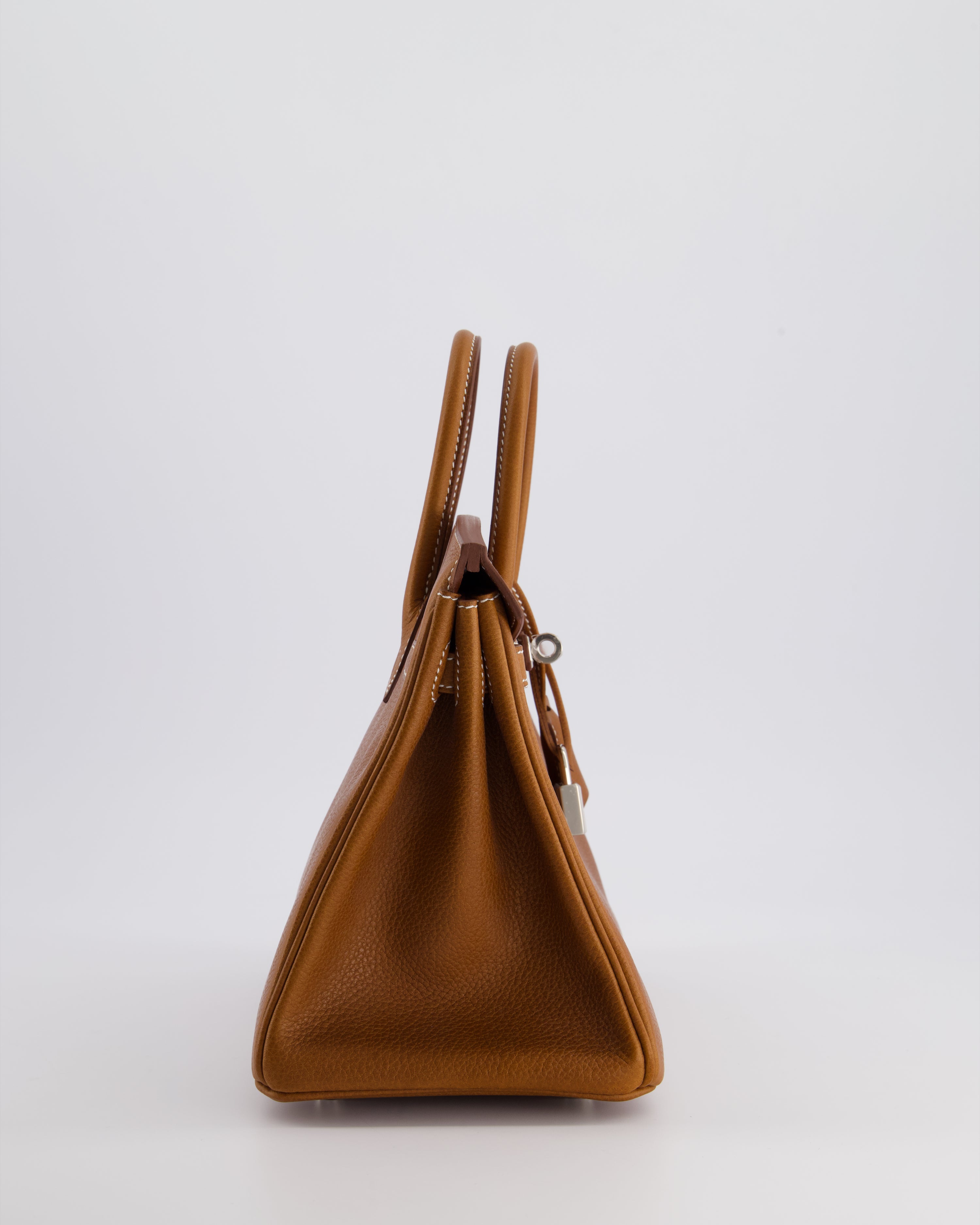 *NEW STAMP* Hermès Birkin 25 Retourne Bag in Fauve Barenia Faubourg Leather and Palladium Hardware