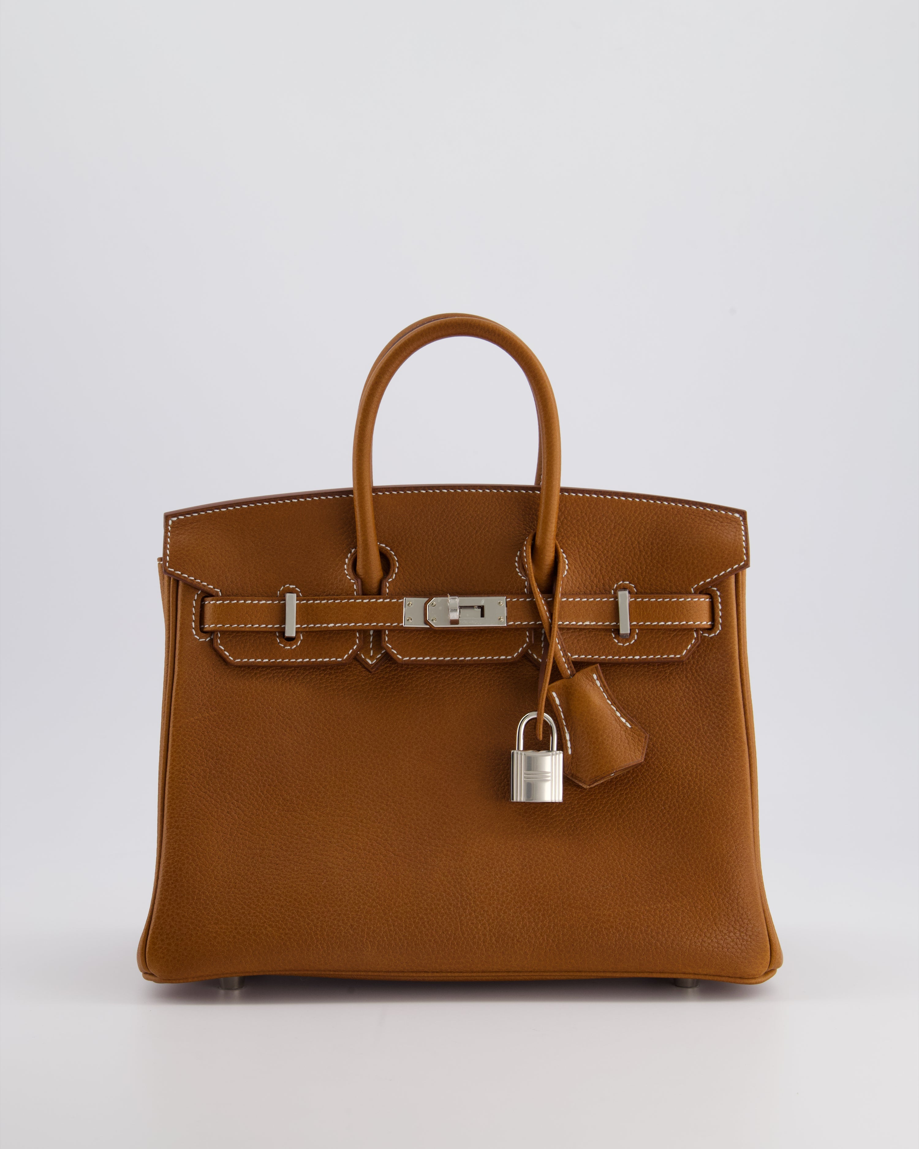 *NEW STAMP* Hermès Birkin 25 Retourne Bag in Fauve Barenia Faubourg Leather and Palladium Hardware