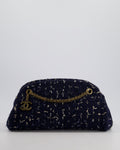 Chanel Navy Blue & White Tweed Mademoiselle Shoulder Bag With Antique Gold Hardware