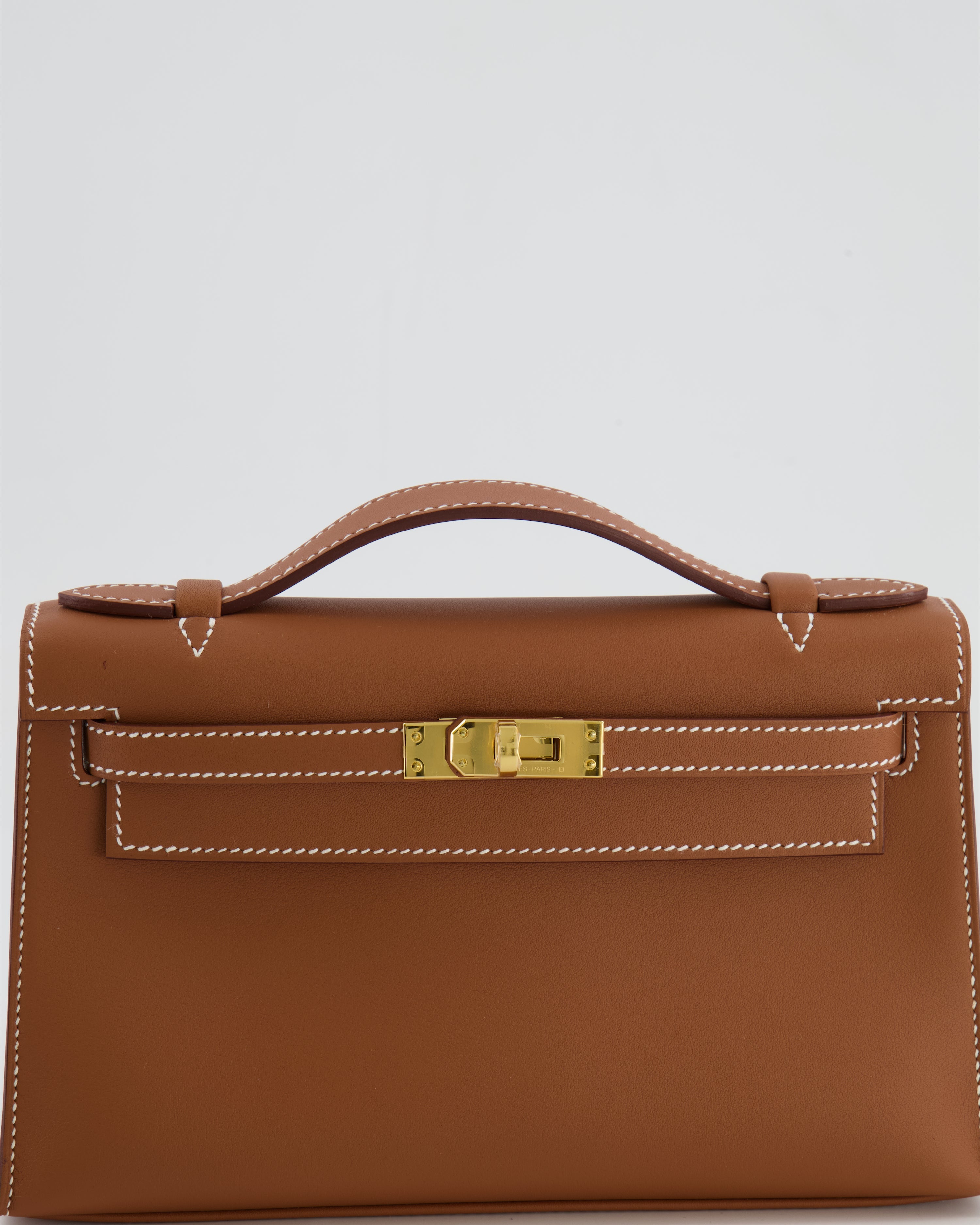 *RARE* Hermès Mini Kelly Pochette Bag in Gold Swift Leather with Gold Hardware