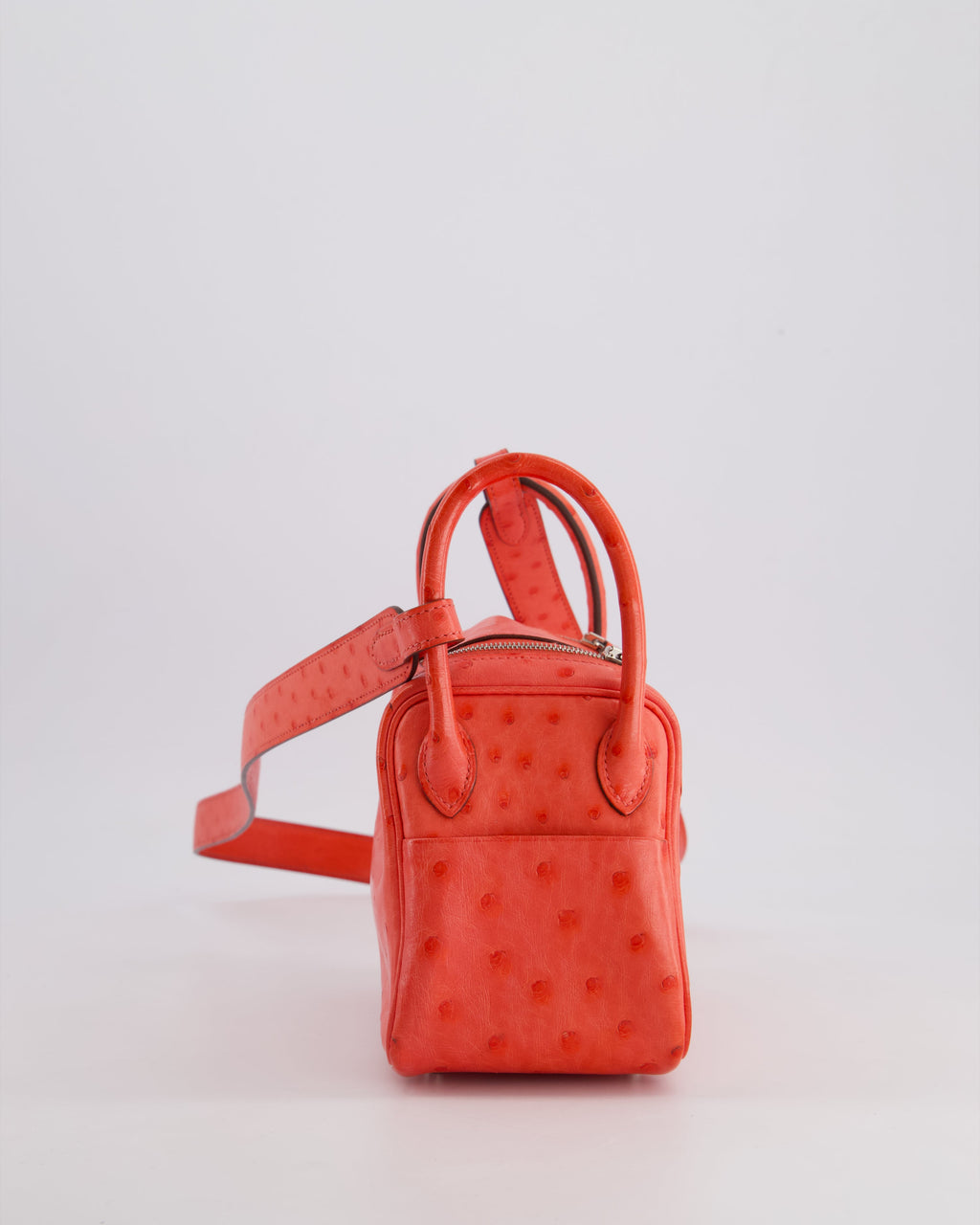 Hermès Mini Lindy Bag in Bougainvillea Ostrich Leather with Palladium Hardware