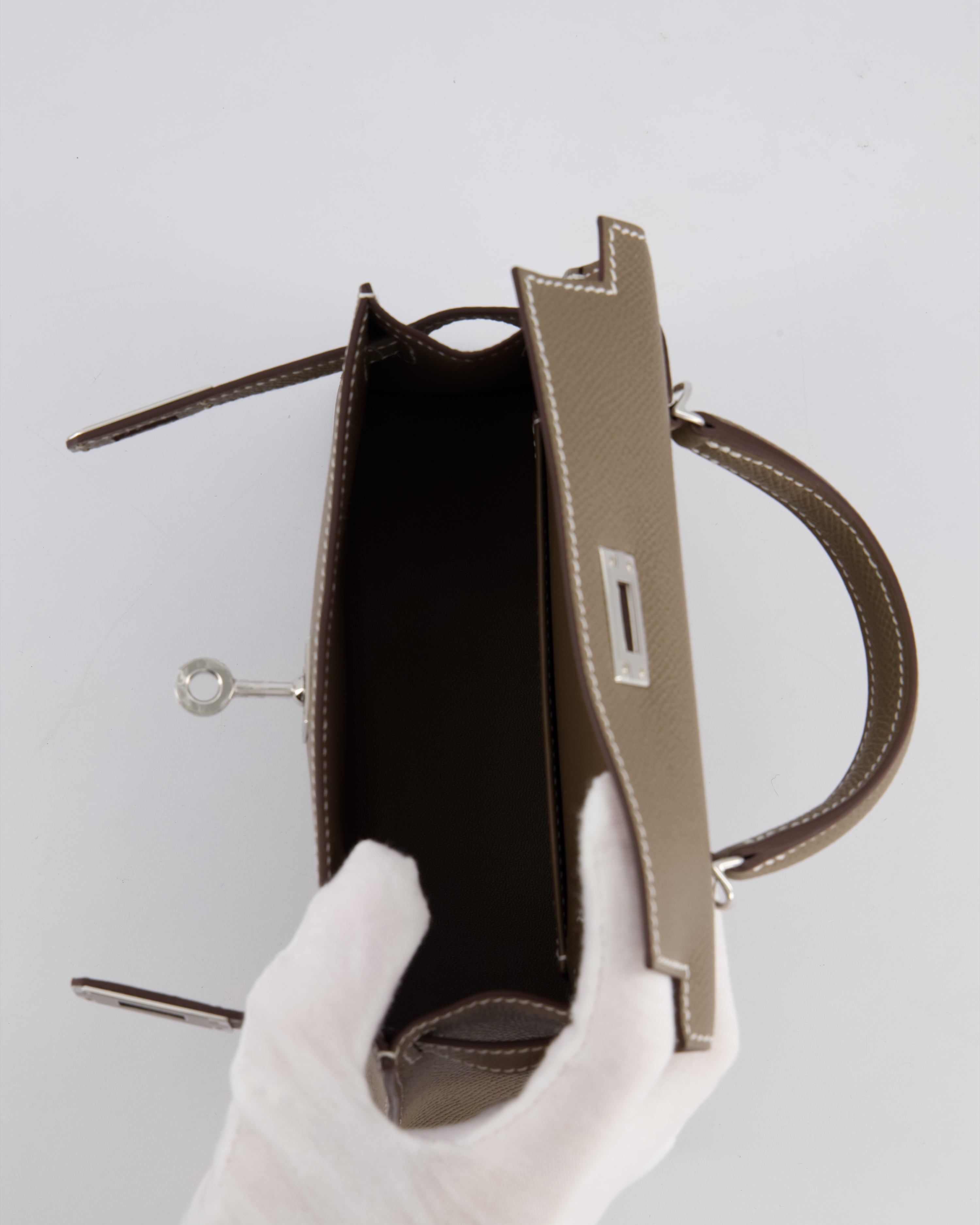 *HOT* Hermès Mini Kelly II 20 Bag in Etoupe Epsom Leather with Palladium Hardware