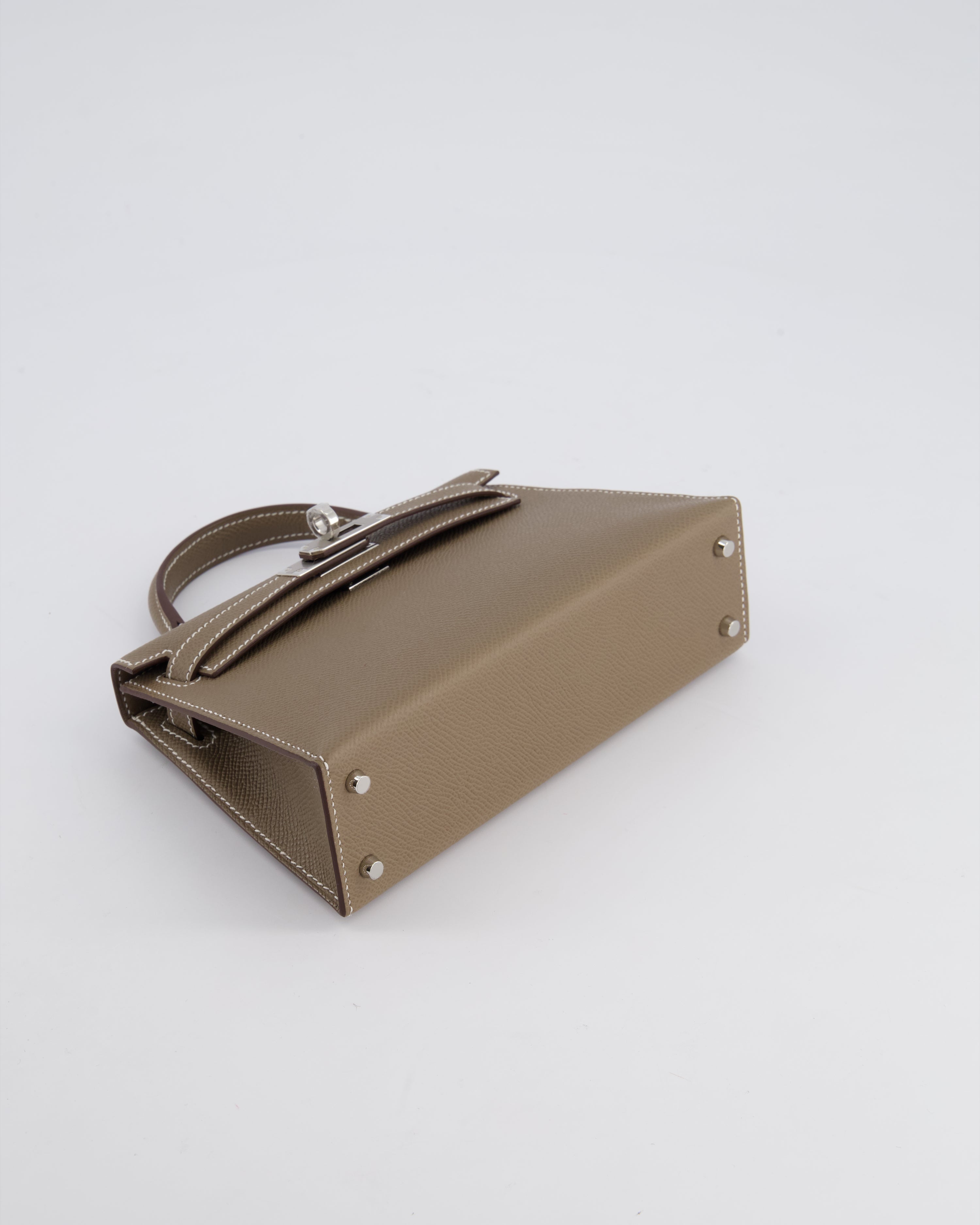 *HOT* Hermès Mini Kelly II 20 Bag in Etoupe Epsom Leather with Palladium Hardware