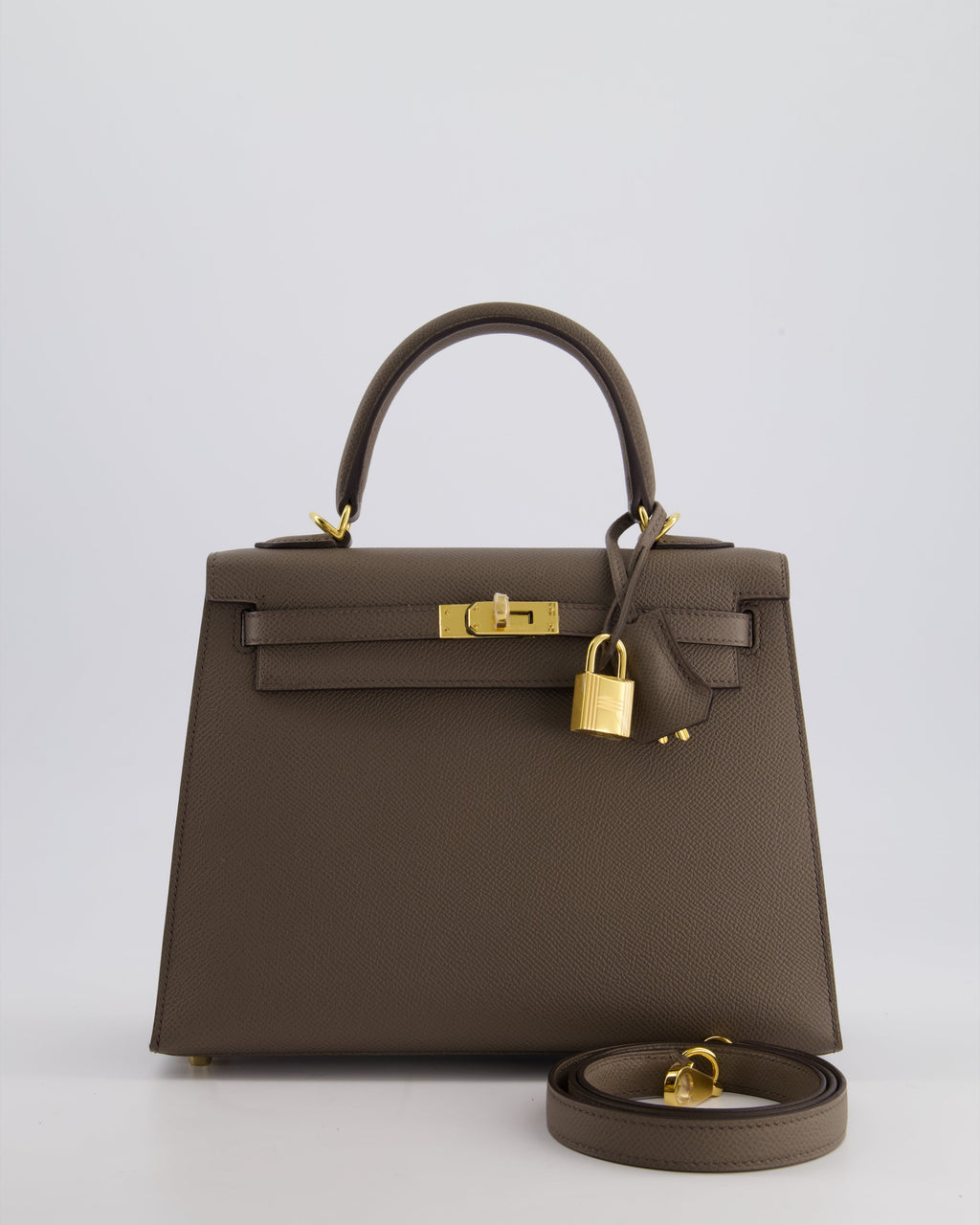 *RARE* Hermès Kelly 25 Sellier Bag in Gris Etain Epsom Leather with Gold Hardware