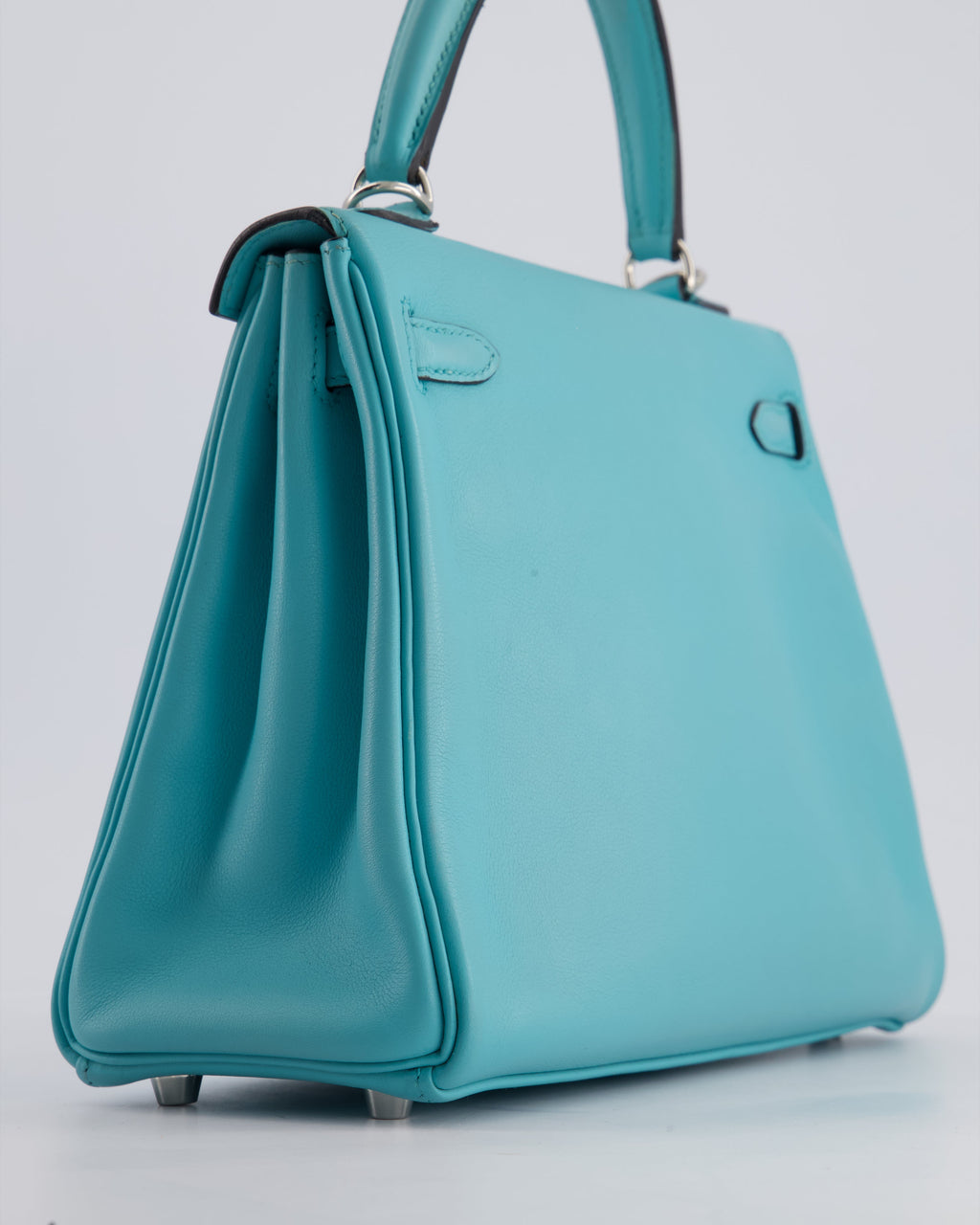Hermès Kelly 25 Retourne Bag in Bleu Atoll Swift Leather with Palladium Hardware