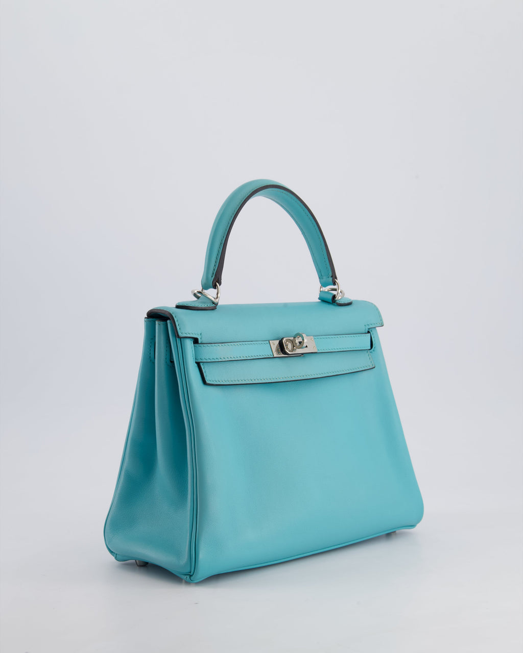 Hermès Kelly 25 Retourne Bag in Bleu Atoll Swift Leather with Palladium Hardware