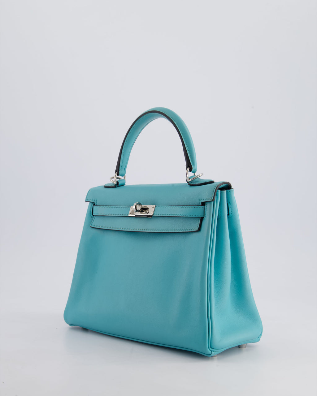 Hermès Kelly 25 Retourne Bag in Bleu Atoll Swift Leather with Palladium Hardware