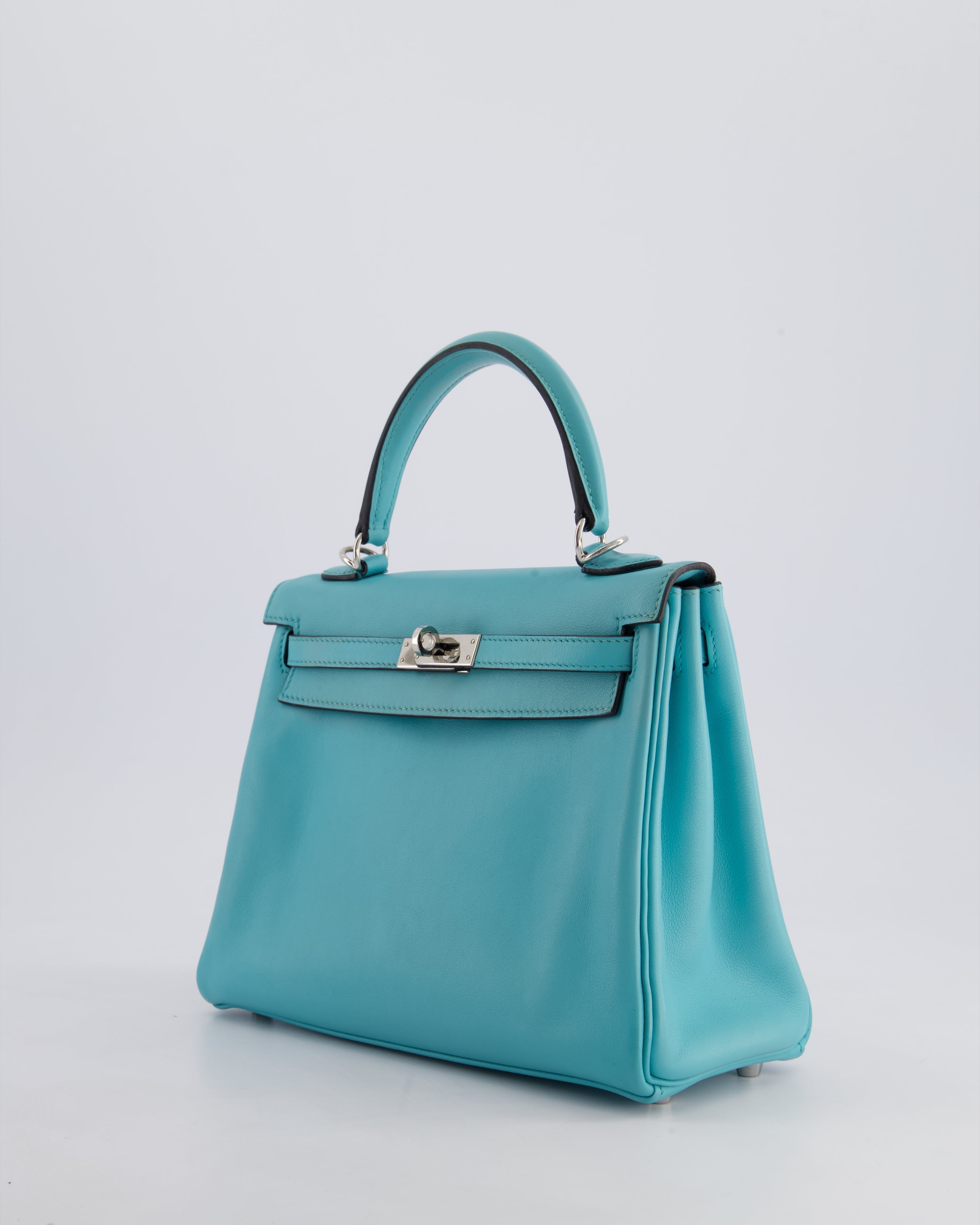 Hermès Kelly 25 Retourne Bag in Bleu Atoll Swift Leather with Palladium Hardware