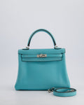 Hermès Kelly 25 Retourne Bag in Bleu Atoll Swift Leather with Palladium Hardware