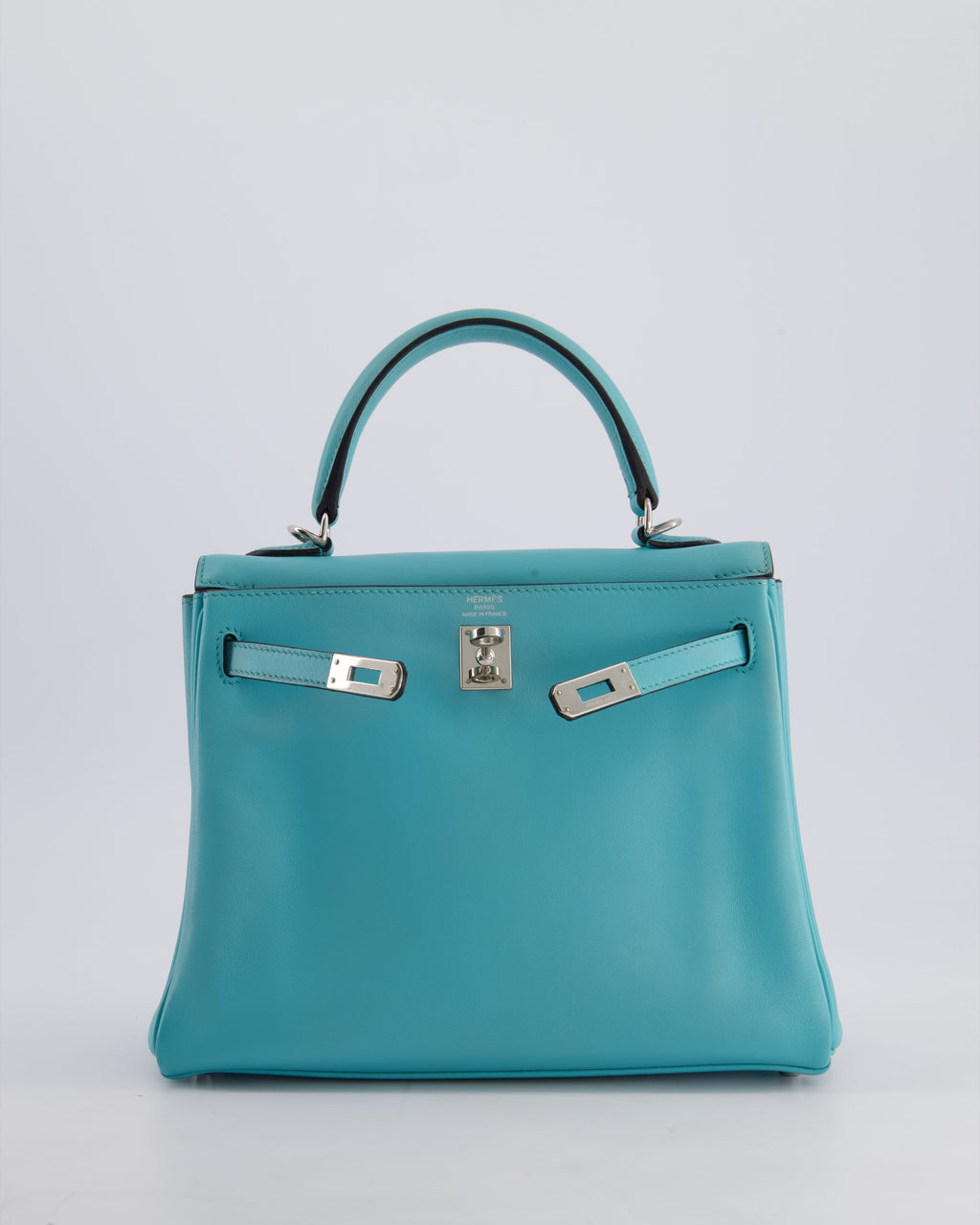 Hermès Kelly 25 Retourne Bag in Bleu Atoll Swift Leather with Palladium Hardware