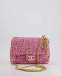 Chanel Pink & Lilac Tweed Seasonal Single Flap Bag with Brushed Gold Hardware & Pink CC Logo