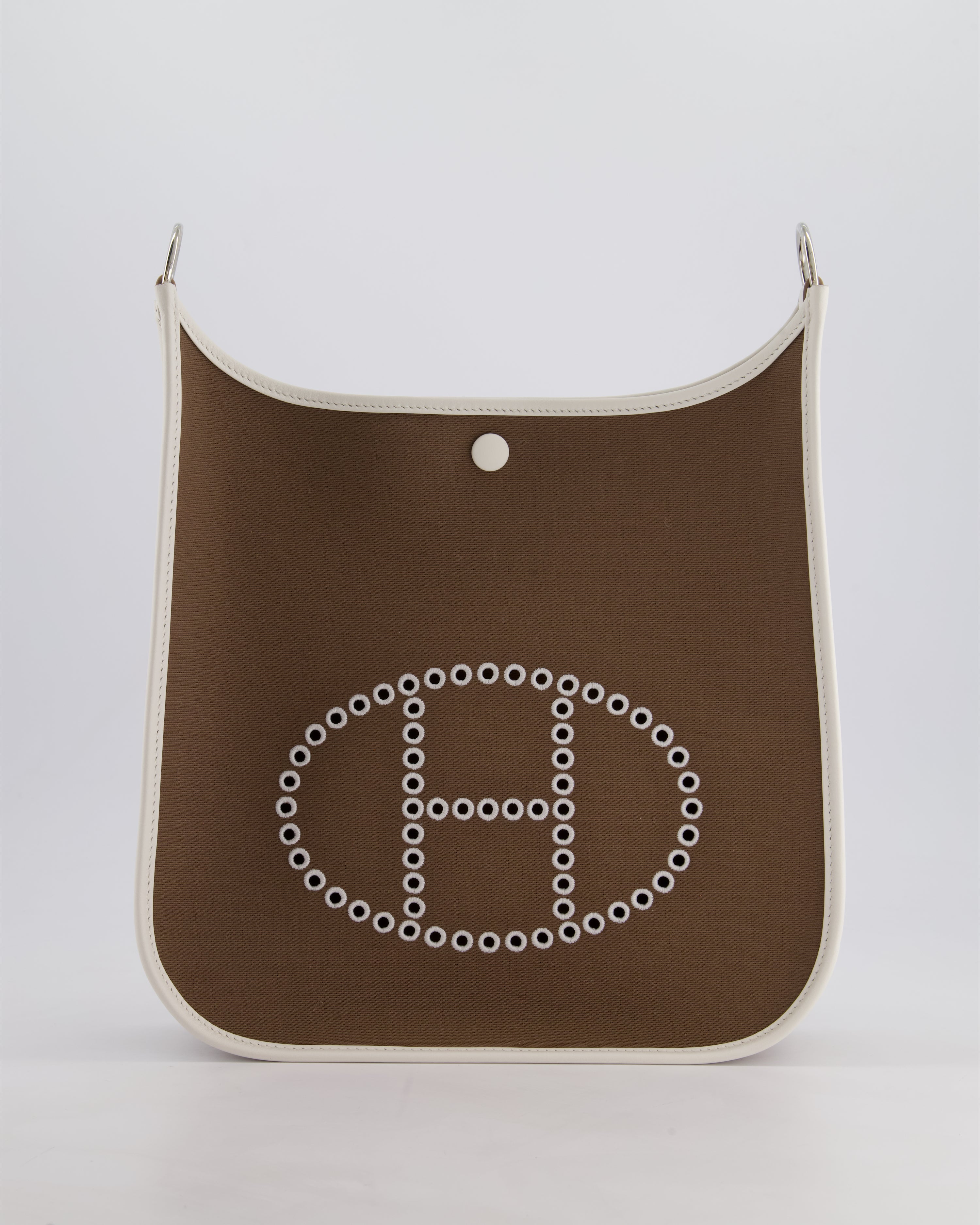 Hermes Evelyne 29 in Neo Etoupe Canvas and White with Palladium Hardware