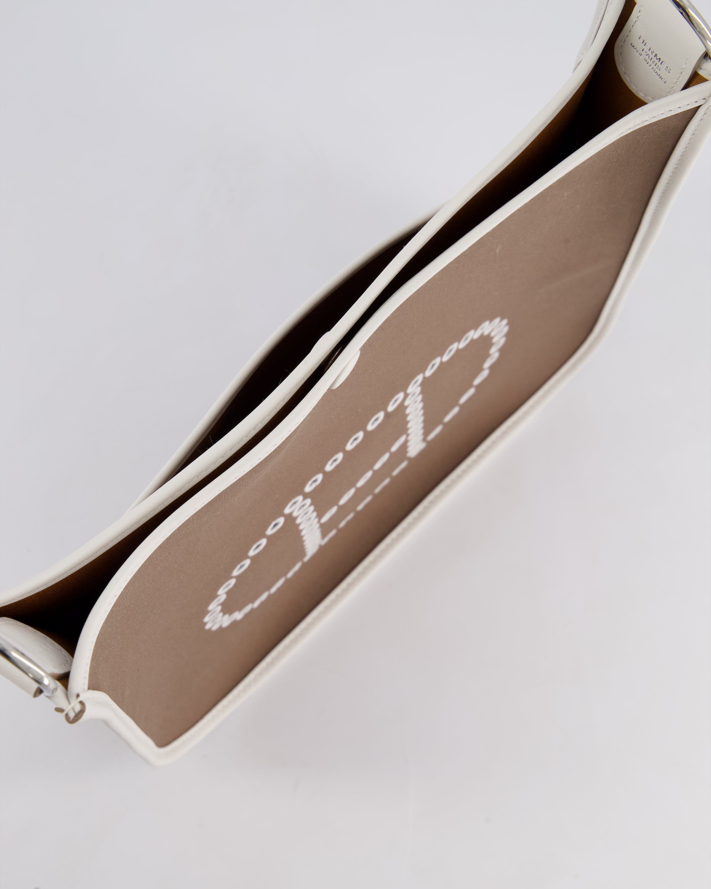 Hermes Evelyne 29 in Neo Etoupe Canvas and White with Palladium Hardware