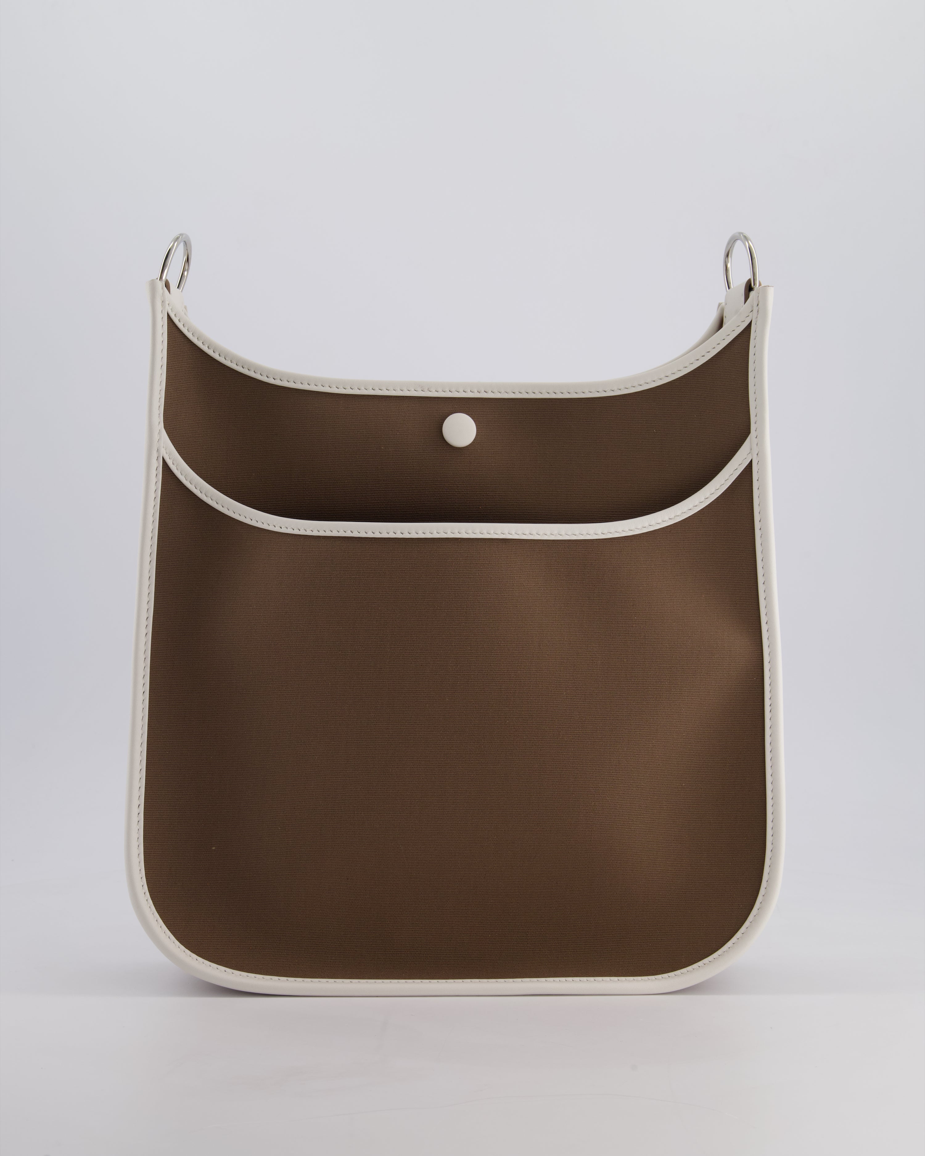 Hermes Evelyne 29 in Neo Etoupe Canvas and White with Palladium Hardware
