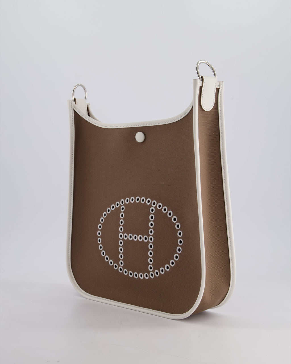 Hermes Evelyne 29 in Neo Etoupe Canvas and White with Palladium Hardware