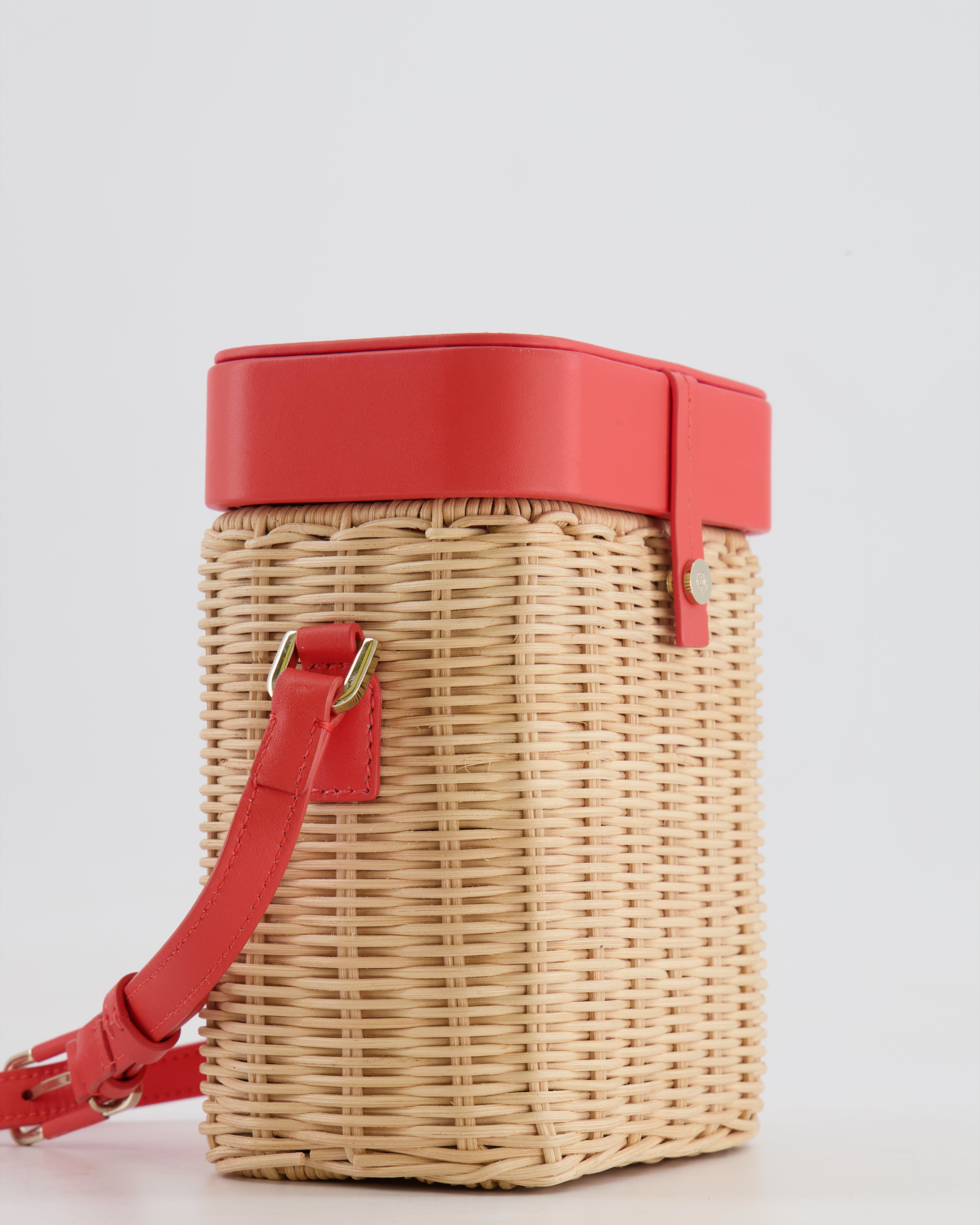 Loro Piana Pink Lambskin Leather and Wicker Crossbody Bucket Bag with Silver Hardware