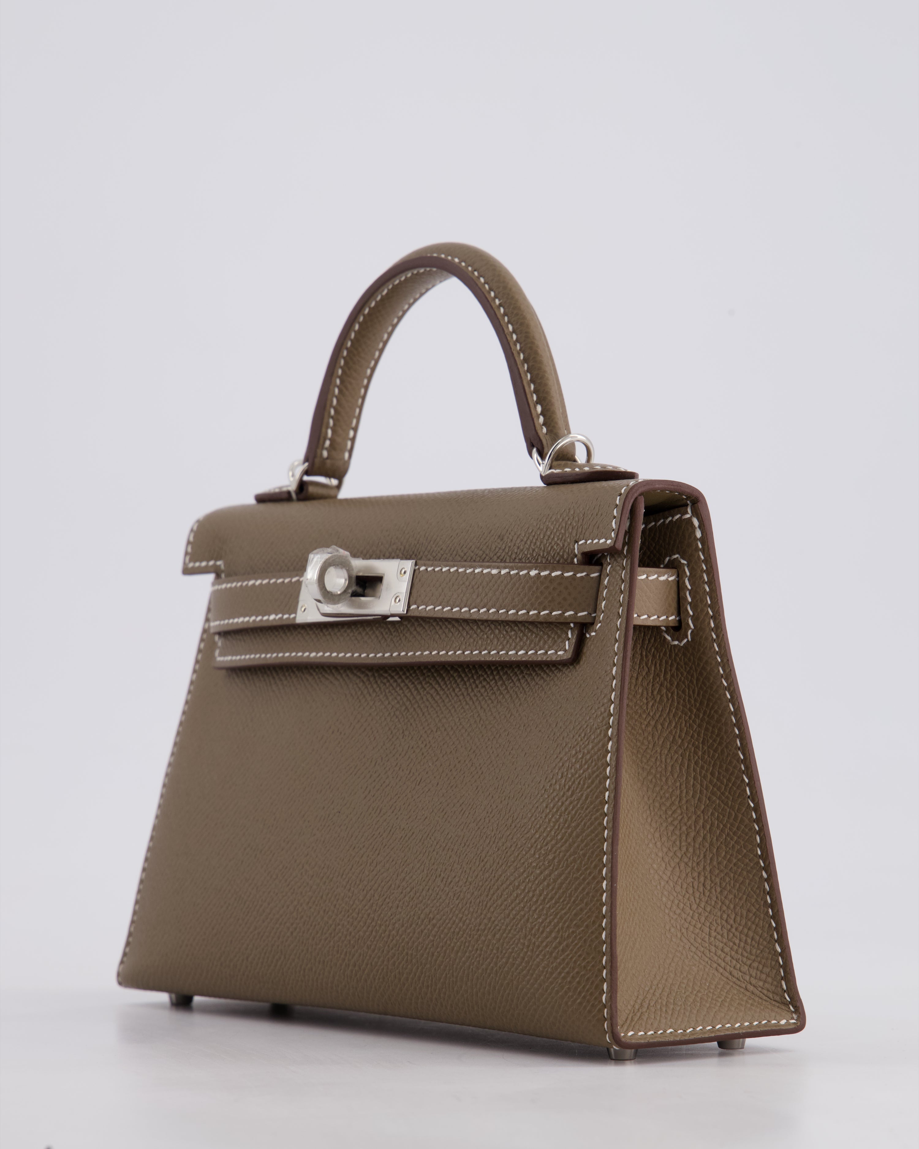 *HOT* Hermès Mini Kelly II 20 Bag in Etoupe Epsom Leather with Palladium Hardware