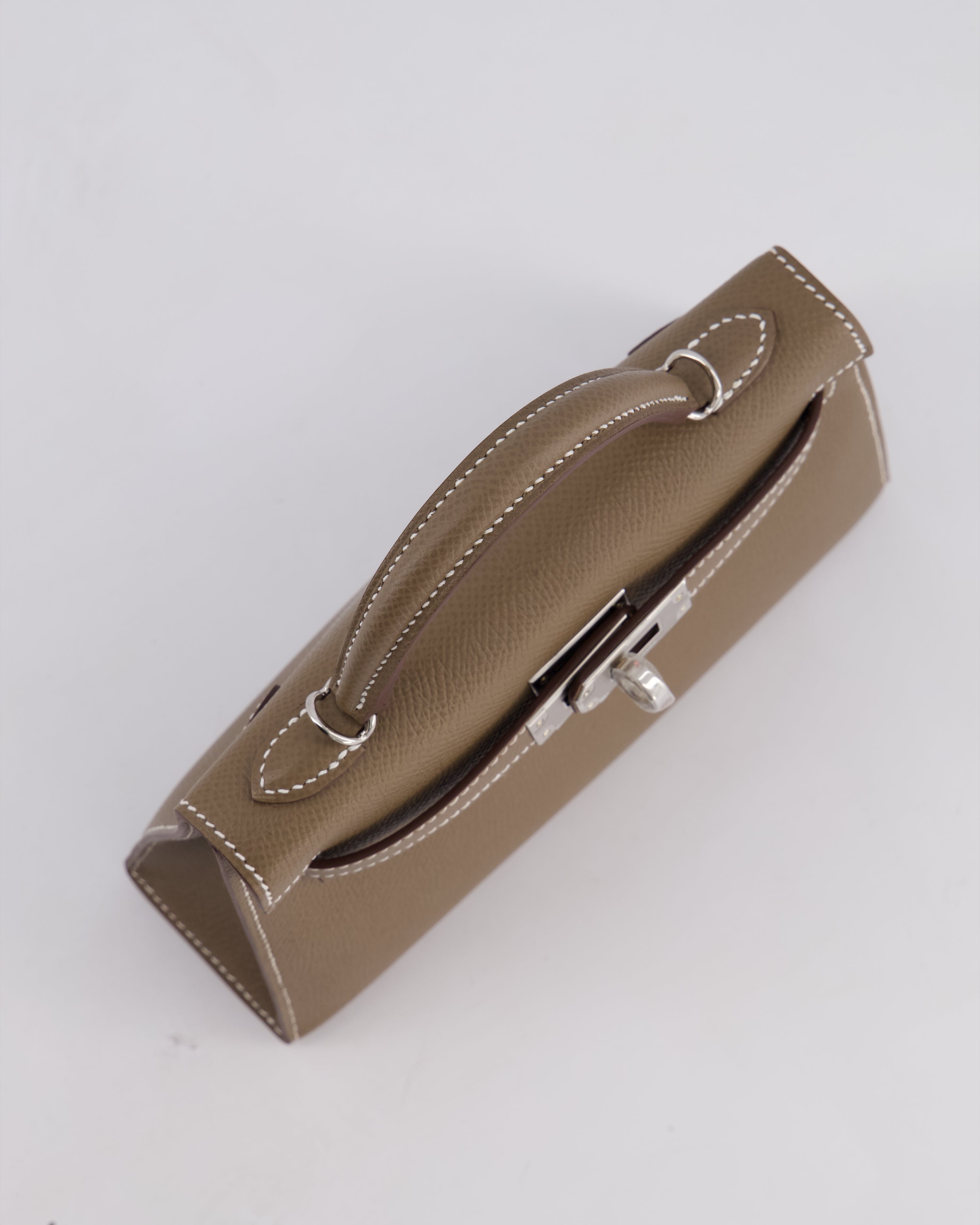 *HOT* Hermès Mini Kelly II 20 Bag in Etoupe Epsom Leather with Palladium Hardware