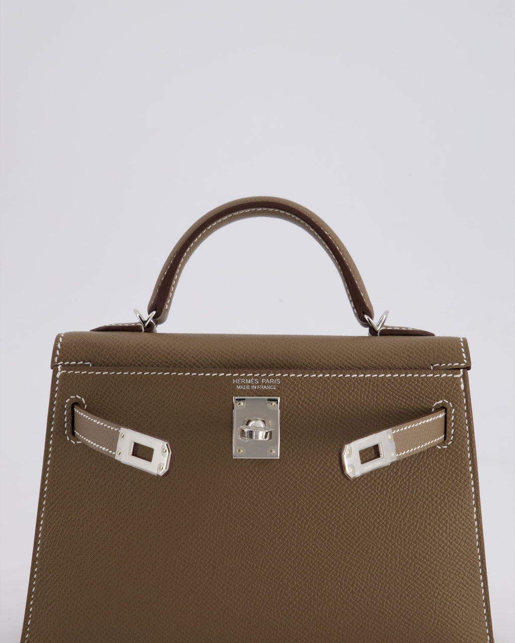 *HOT* Hermès Mini Kelly II 20 Bag in Etoupe Epsom Leather with Palladium Hardware