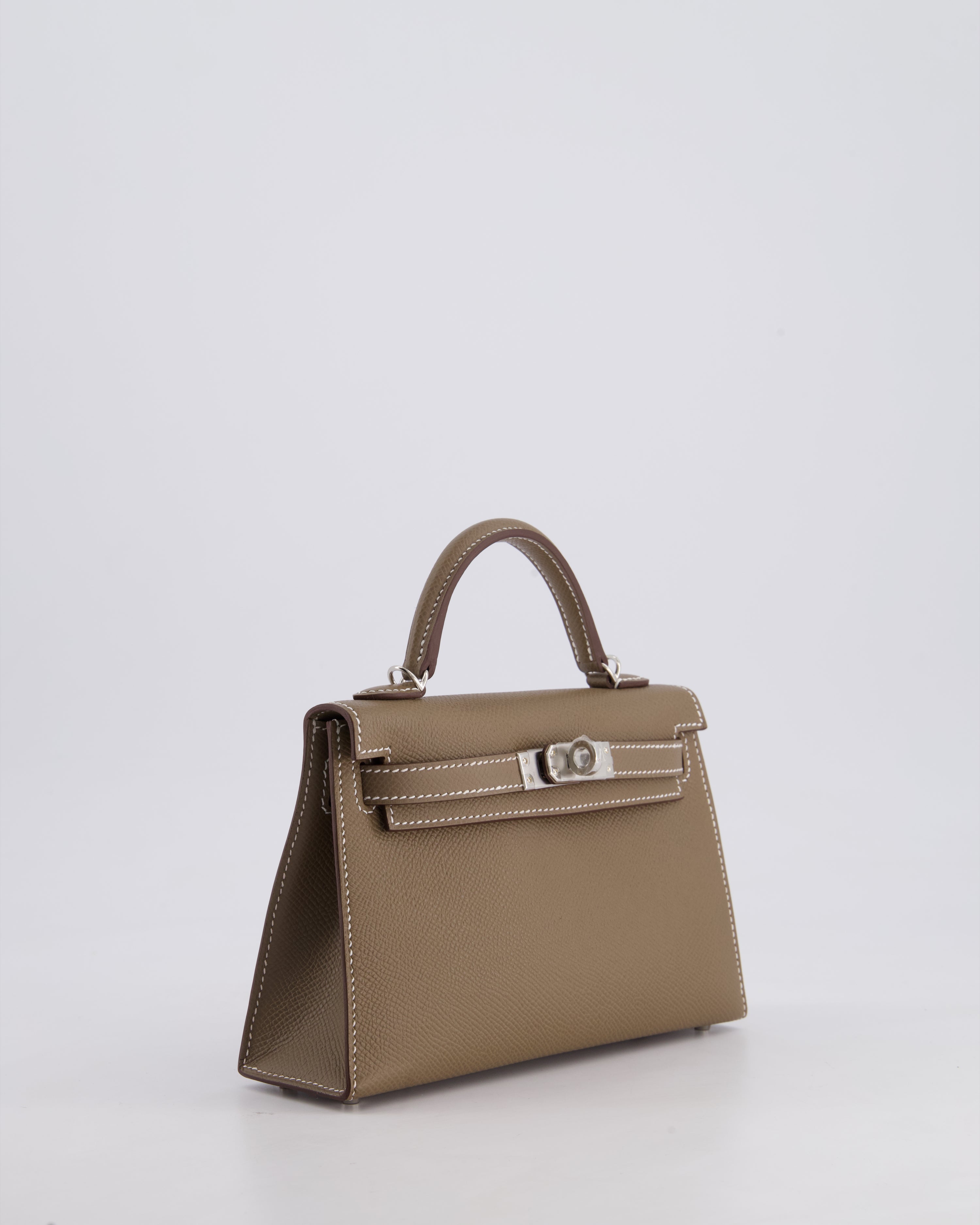*HOT* Hermès Mini Kelly II 20 Bag in Etoupe Epsom Leather with Palladium Hardware
