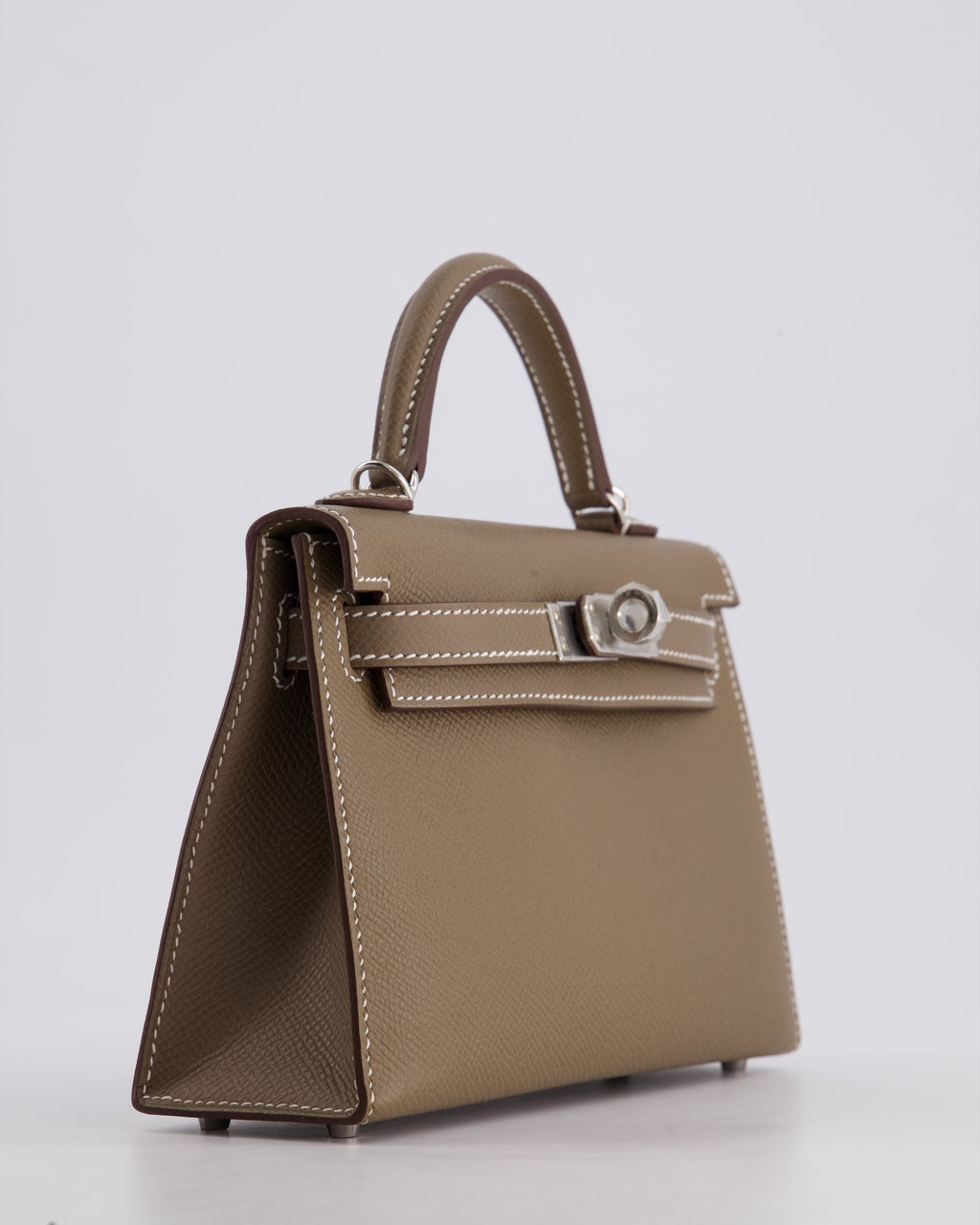 *HOT* Hermès Mini Kelly II 20 Bag in Etoupe Epsom Leather with Palladium Hardware