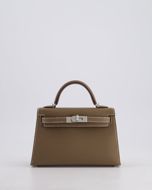 *HOT* Hermès Mini Kelly II 20 Bag in Etoupe Epsom Leather with Palladium Hardware