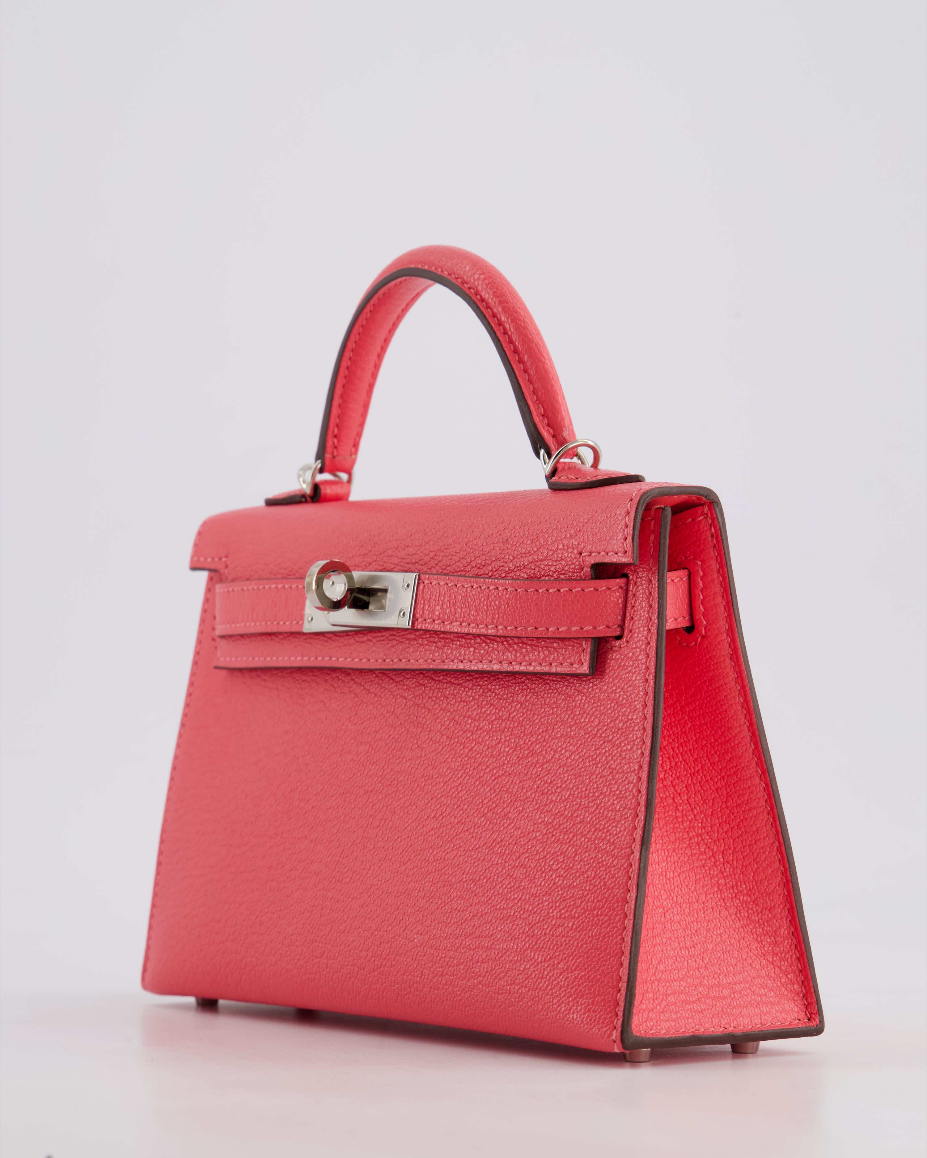 *HOT* Hermès Mini Kelly II 20 Bag in Rose Lipstick Chevre Mysore Leather with Palladium Hardware