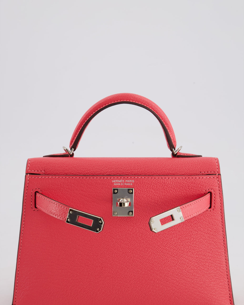 *HOT* Hermès Mini Kelly II 20 Bag in Rose Lipstick Chevre Mysore Leather with Palladium Hardware