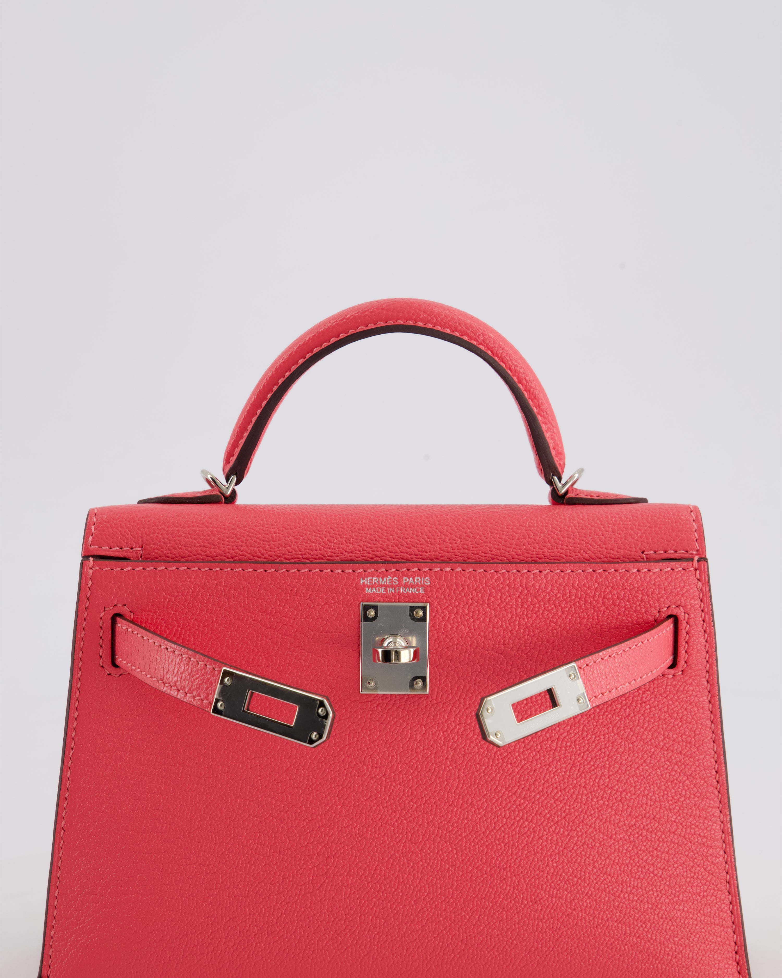 *HOT* Hermès Mini Kelly II 20 Bag in Rose Lipstick Chevre Mysore Leather with Palladium Hardware