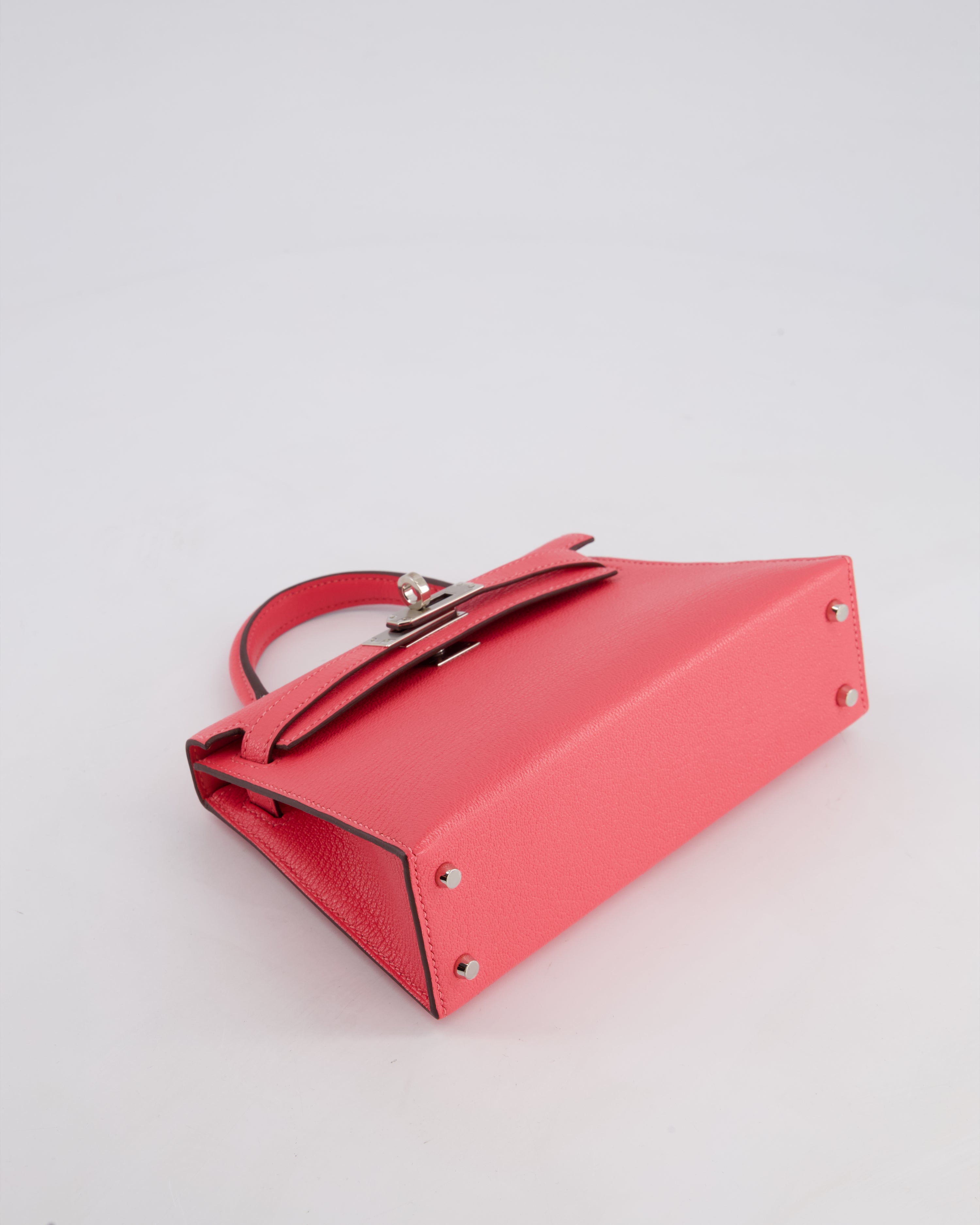 *HOT* Hermès Mini Kelly II 20 Bag in Rose Lipstick Chevre Mysore Leather with Palladium Hardware