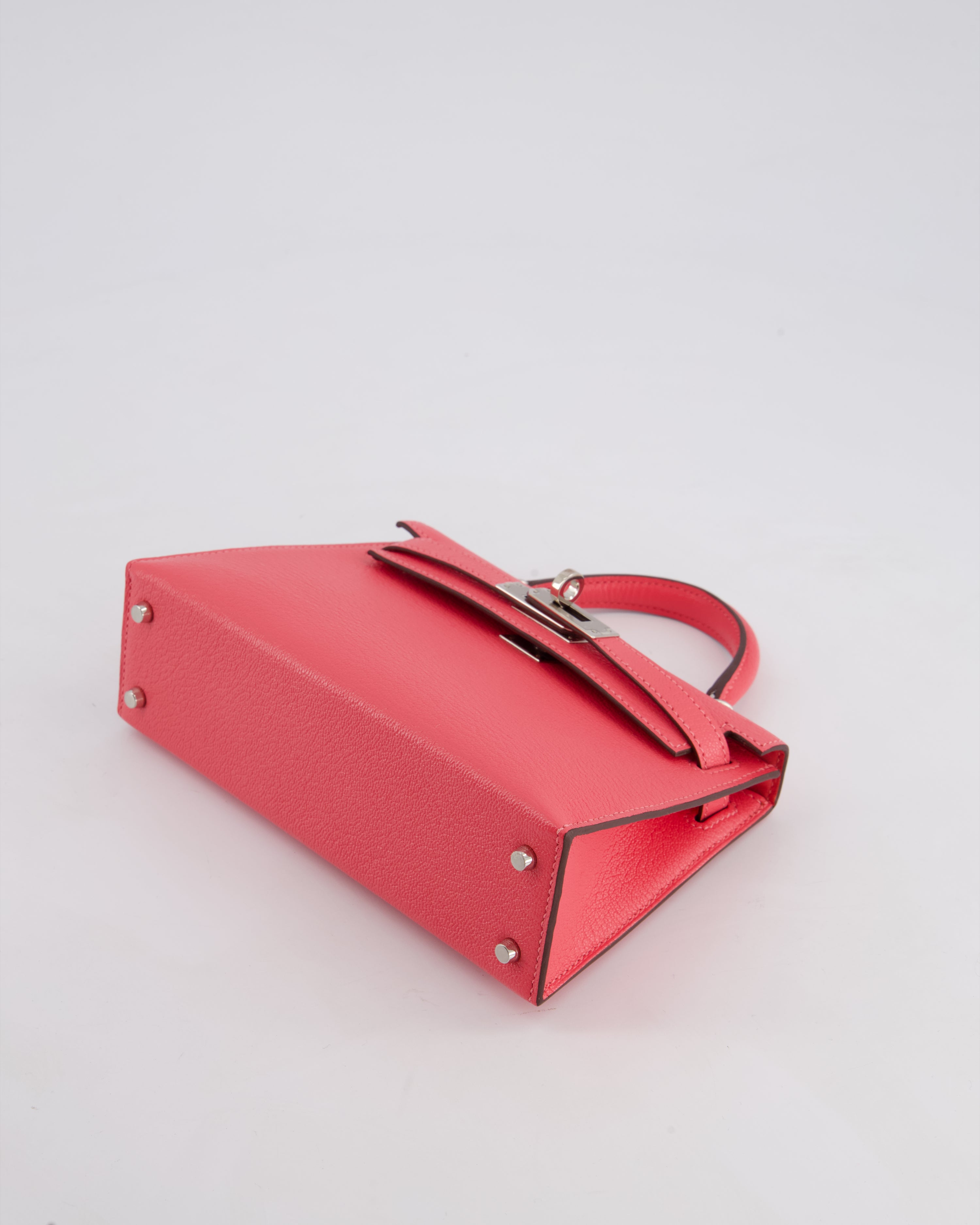 *HOT* Hermès Mini Kelly II 20 Bag in Rose Lipstick Chevre Mysore Leather with Palladium Hardware