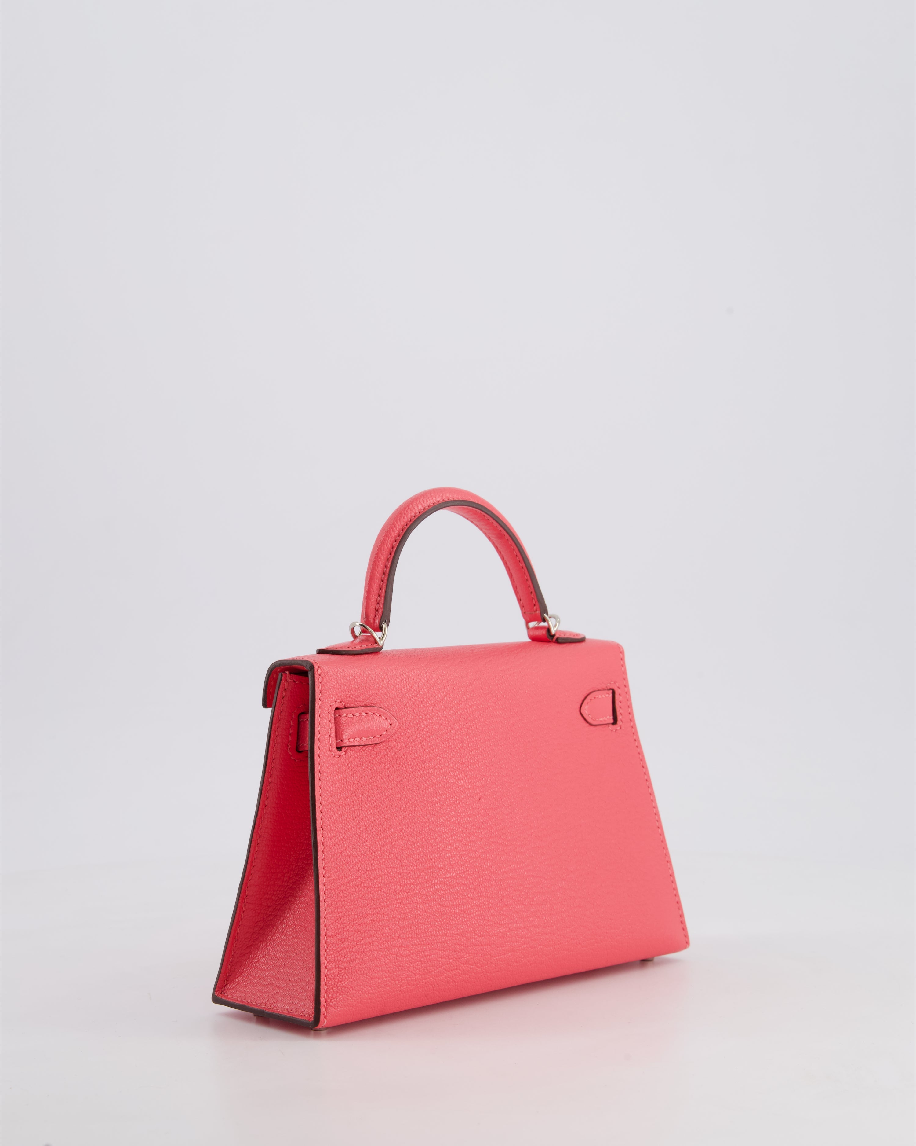 *HOT* Hermès Mini Kelly II 20 Bag in Rose Lipstick Chevre Mysore Leather with Palladium Hardware