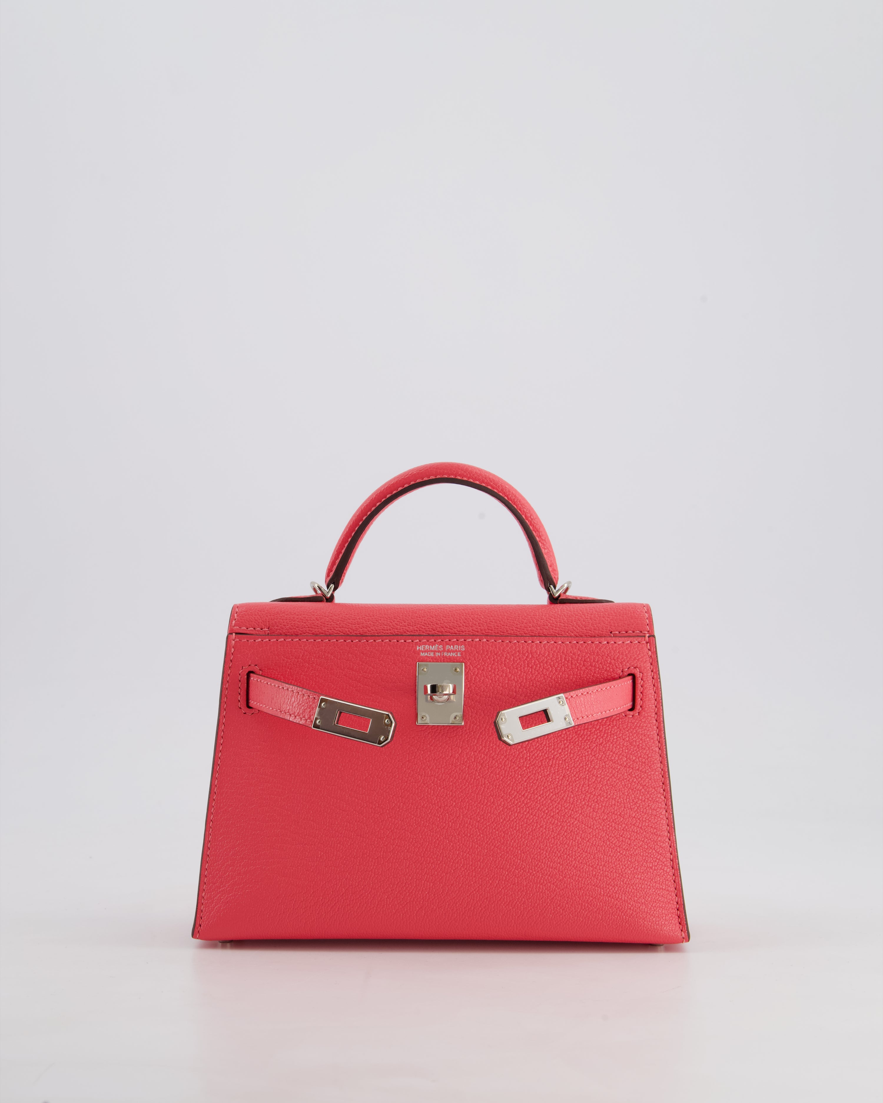 *HOT* Hermès Mini Kelly II 20 Bag in Rose Lipstick Chevre Mysore Leather with Palladium Hardware