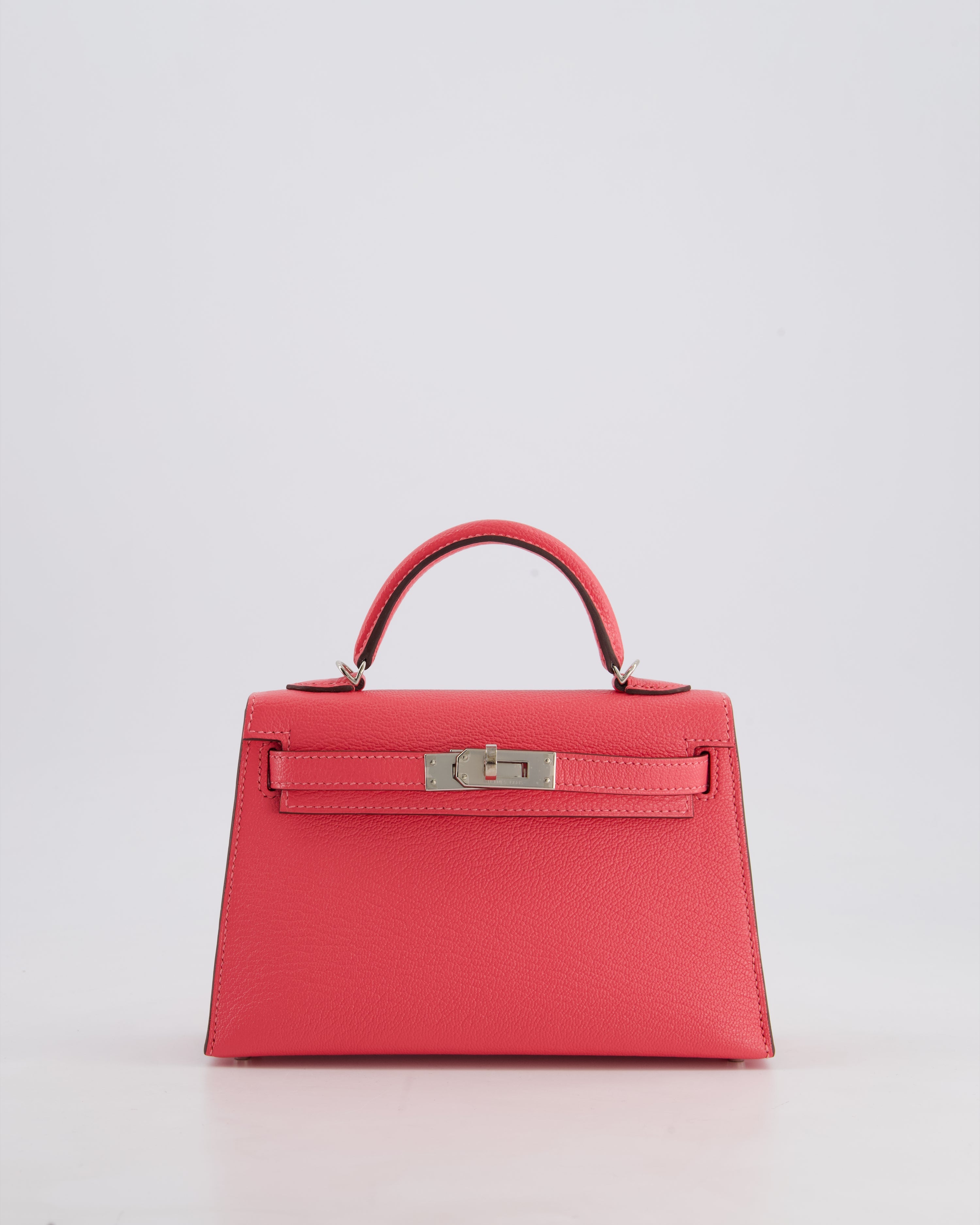*HOT* Hermès Mini Kelly II 20 Bag in Rose Lipstick Chevre Mysore Leather with Palladium Hardware
