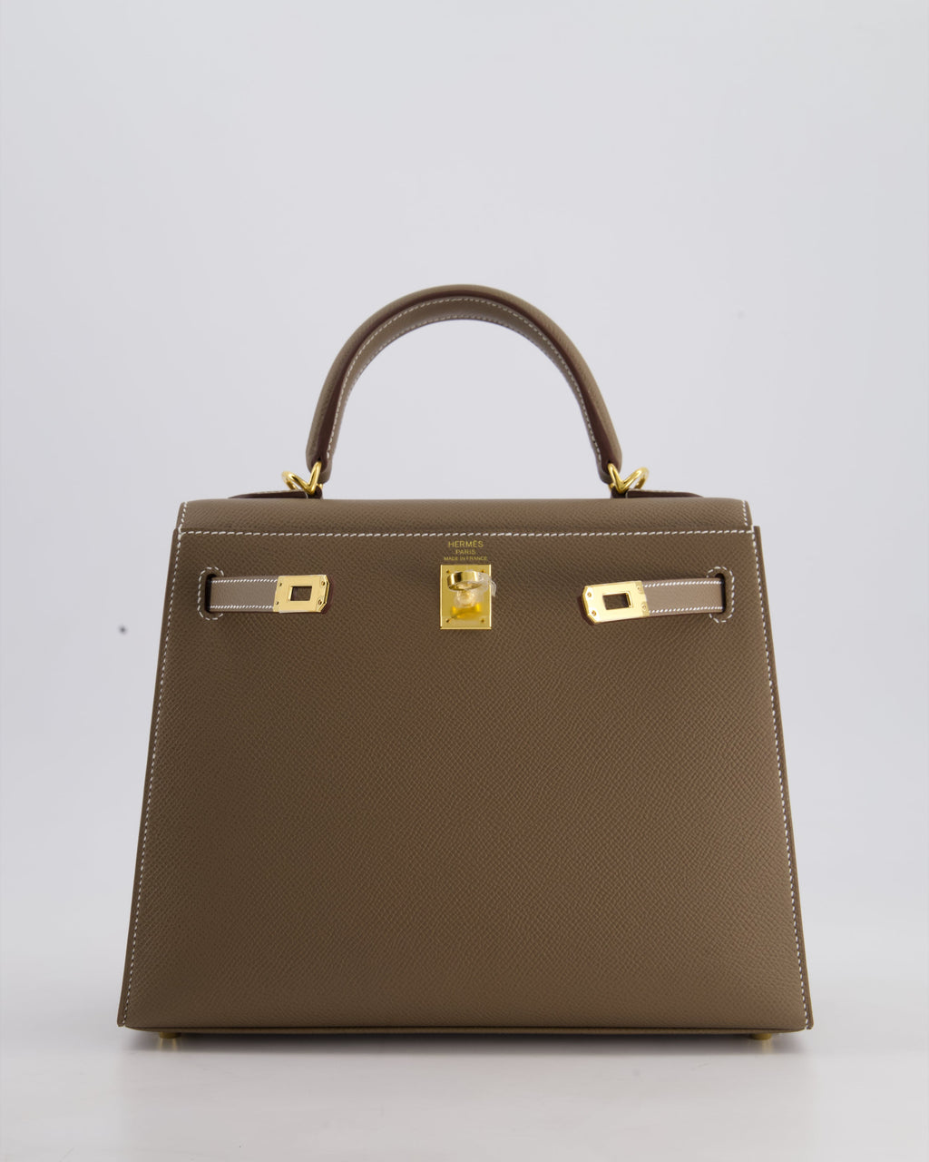 Hermès Kelly 25 Sellier Bag in Etoupe Epsom Leather and Gold Hardware