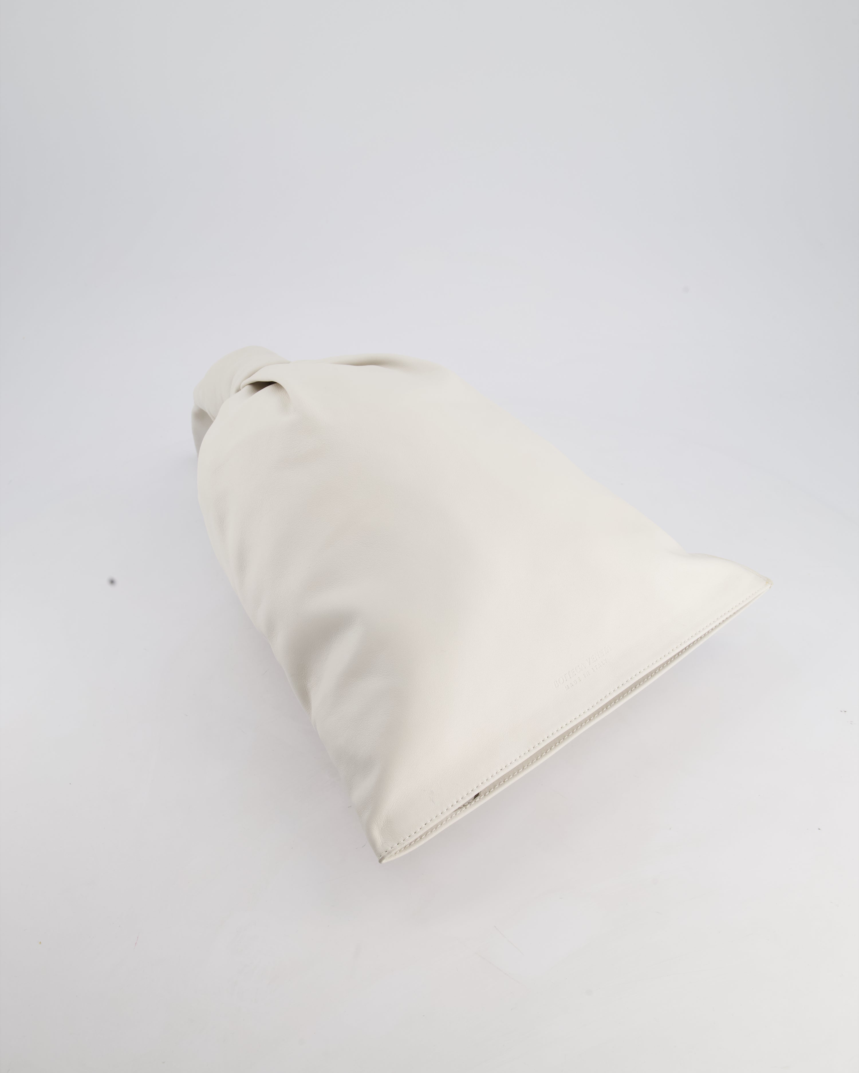 Bottega Veneta Large White Calfskin Leather Knot Clutch Bag