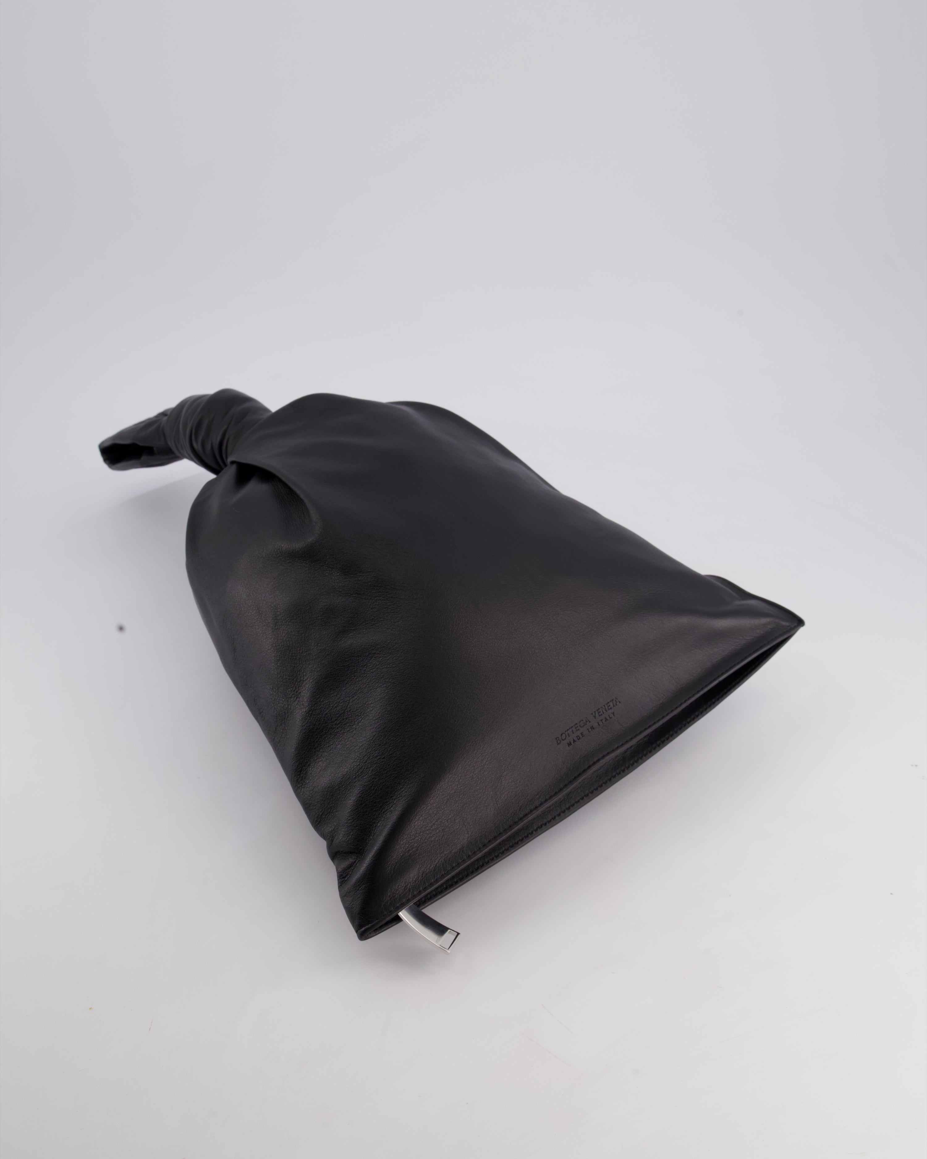 Bottega Veneta Large Black Calfskin Leather Knot Clutch Bag