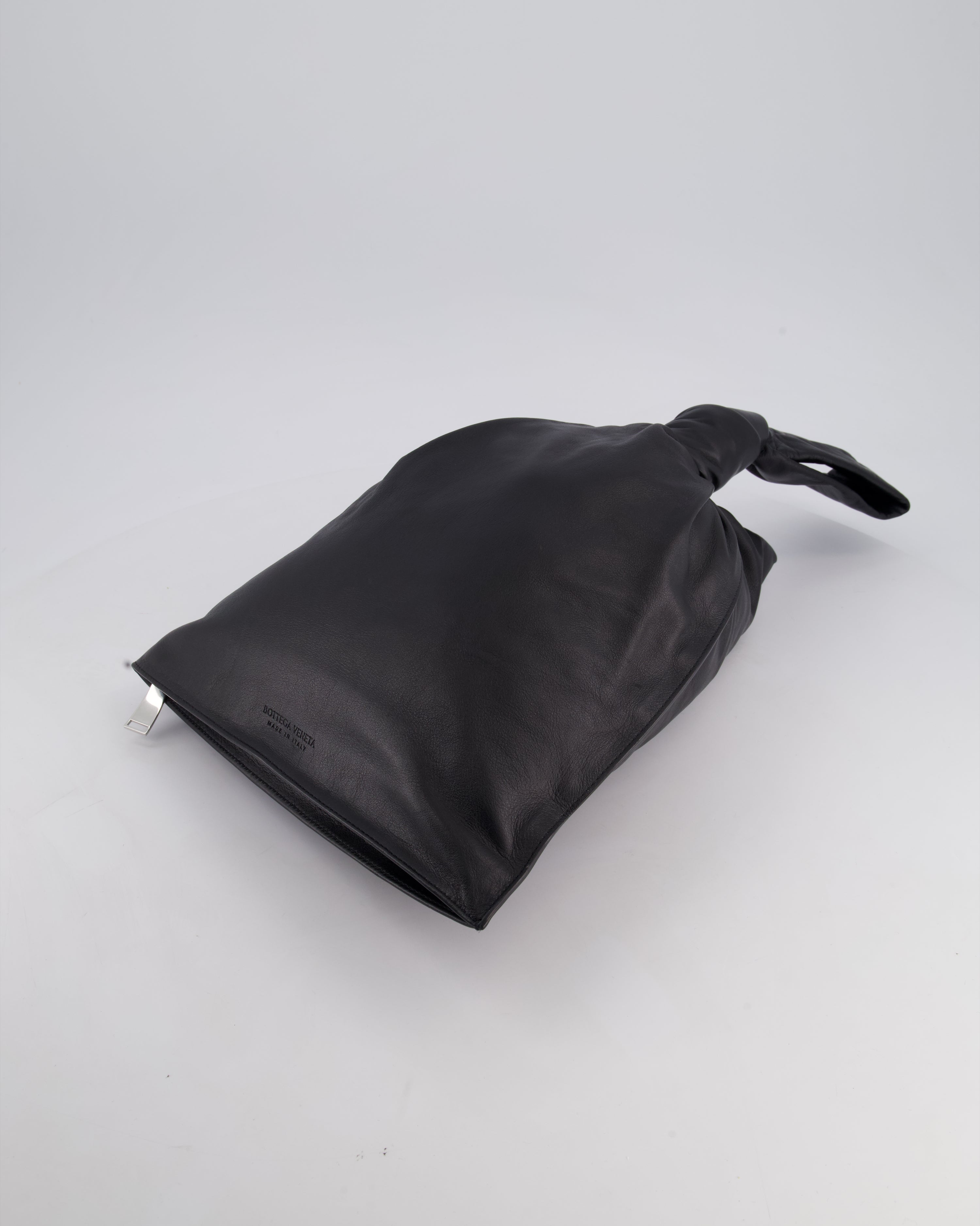 Bottega Veneta Large Black Calfskin Leather Knot Clutch Bag