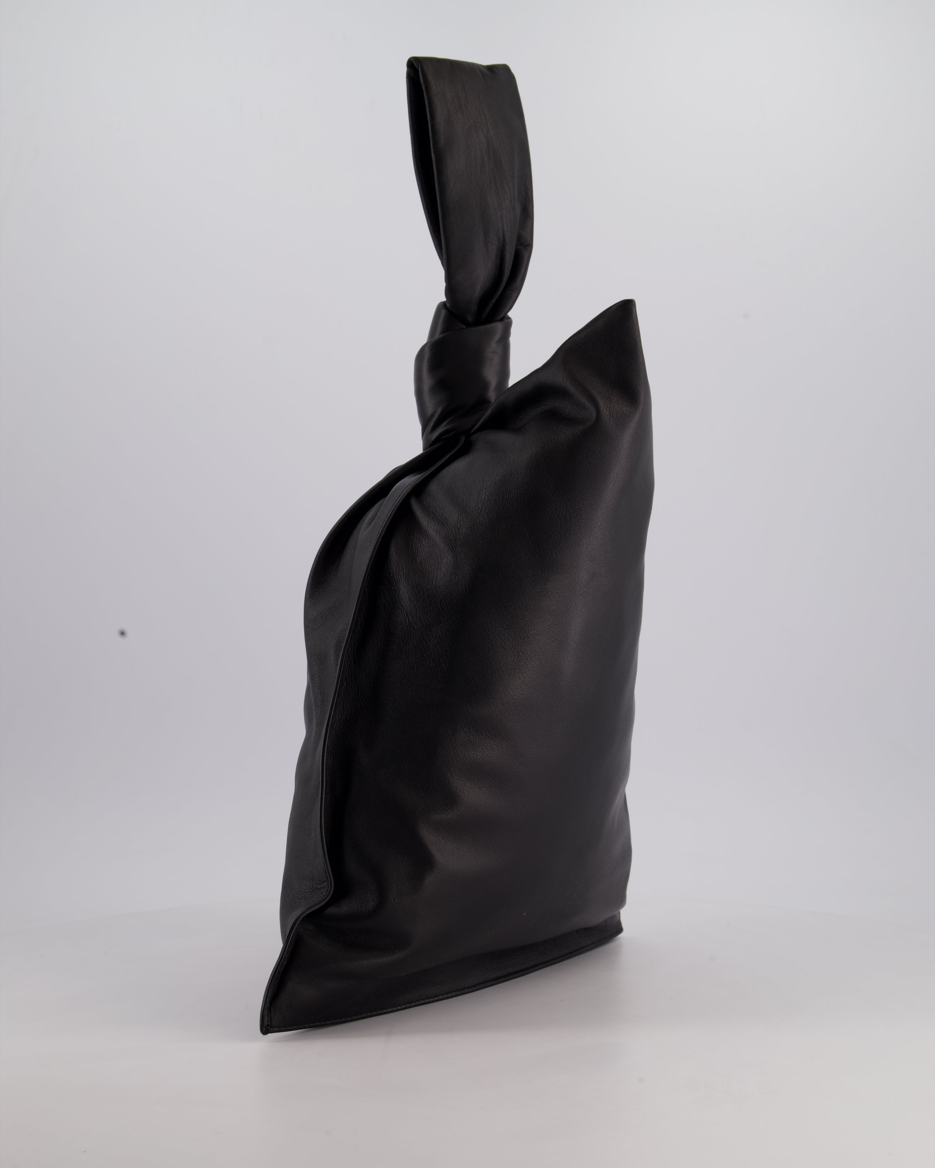 Bottega Veneta Large Black Calfskin Leather Knot Clutch Bag
