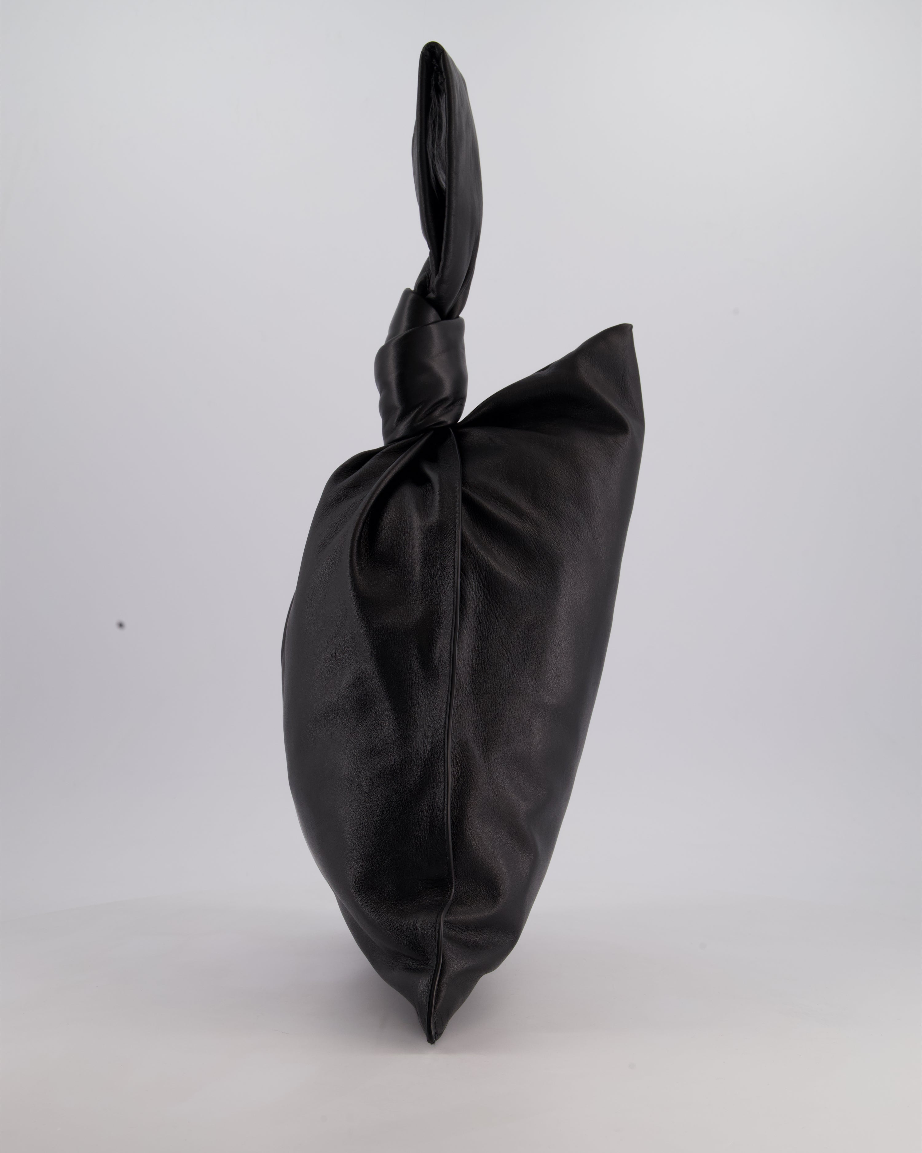 Bottega Veneta Large Black Calfskin Leather Knot Clutch Bag