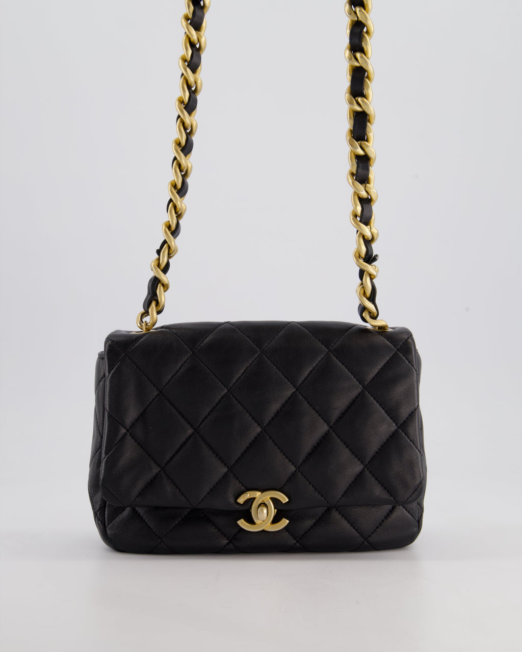 Chanel Black Small Single Flap Cross-Body Bag in Goatskin Leather with Gold & Black Hardware
