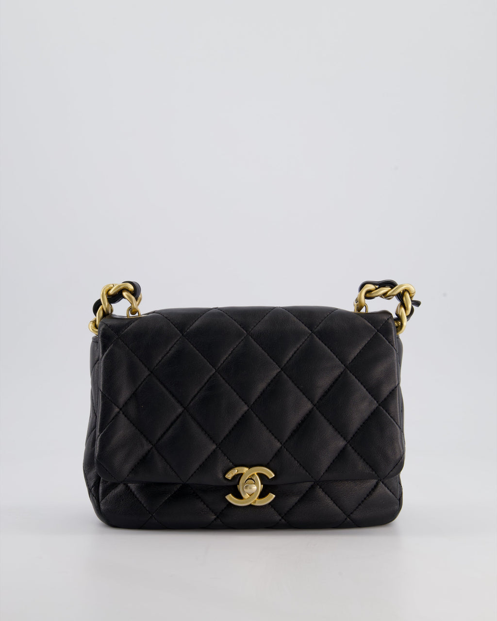 Chanel Black Small Single Flap Cross-Body Bag in Goatskin Leather with Gold & Black Hardware