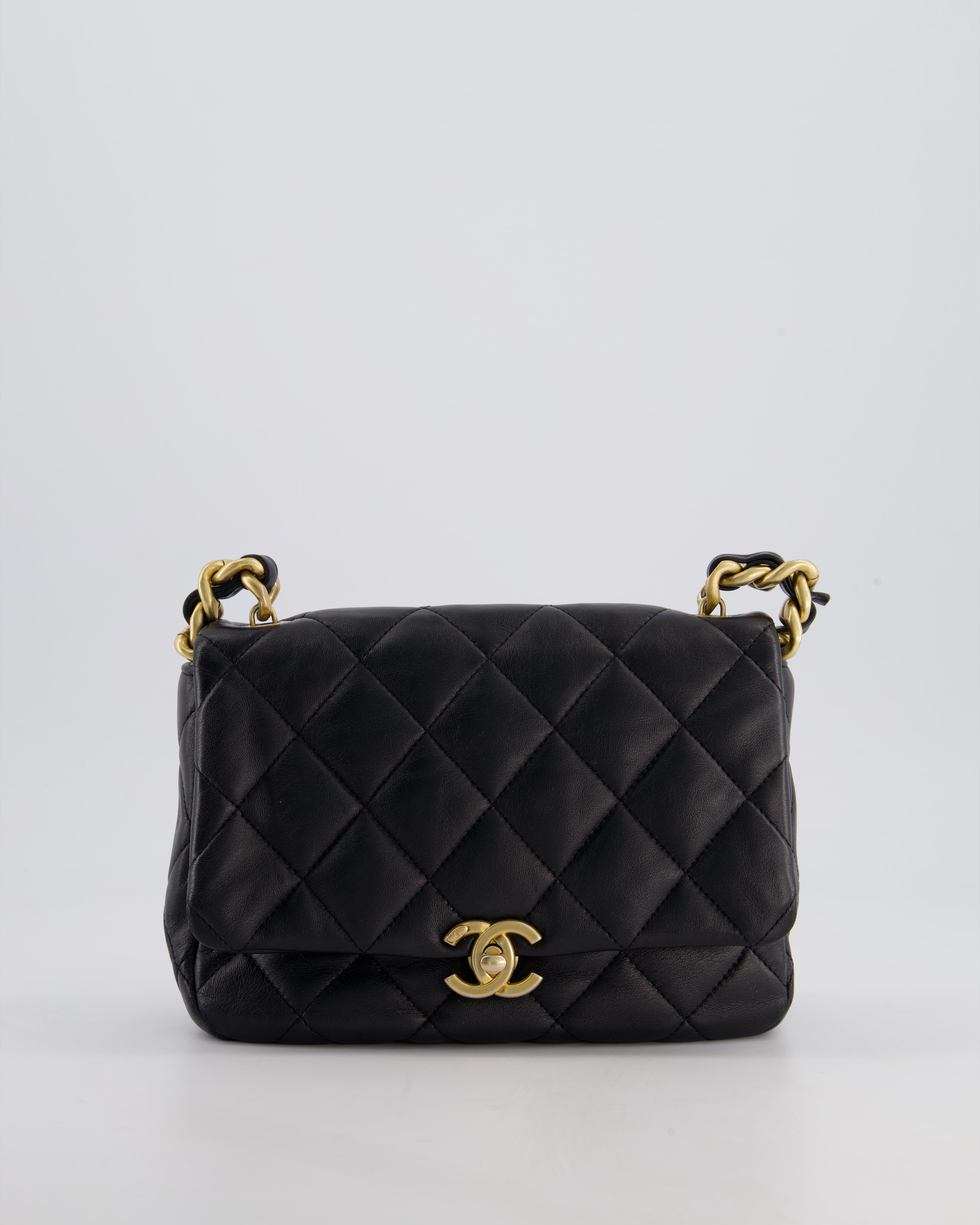 Chanel Black Small Single Flap Cross-Body Bag in Goatskin Leather with Gold & Black Hardware