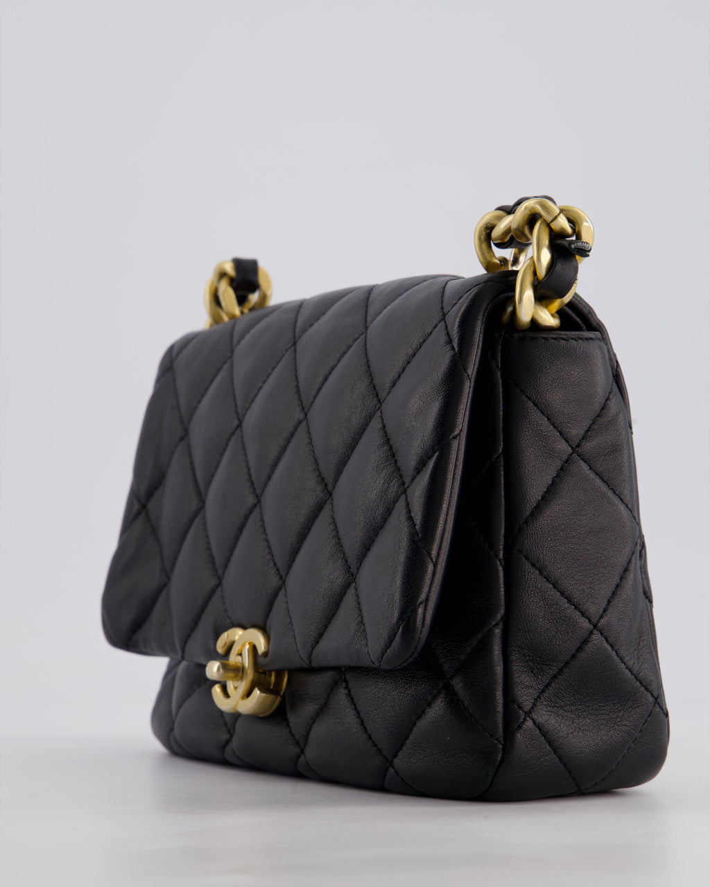 Chanel Black Small Single Flap Cross-Body Bag in Goatskin Leather with Gold & Black Hardware