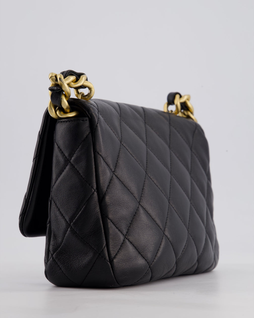 Chanel Black Small Single Flap Cross-Body Bag in Goatskin Leather with Gold & Black Hardware
