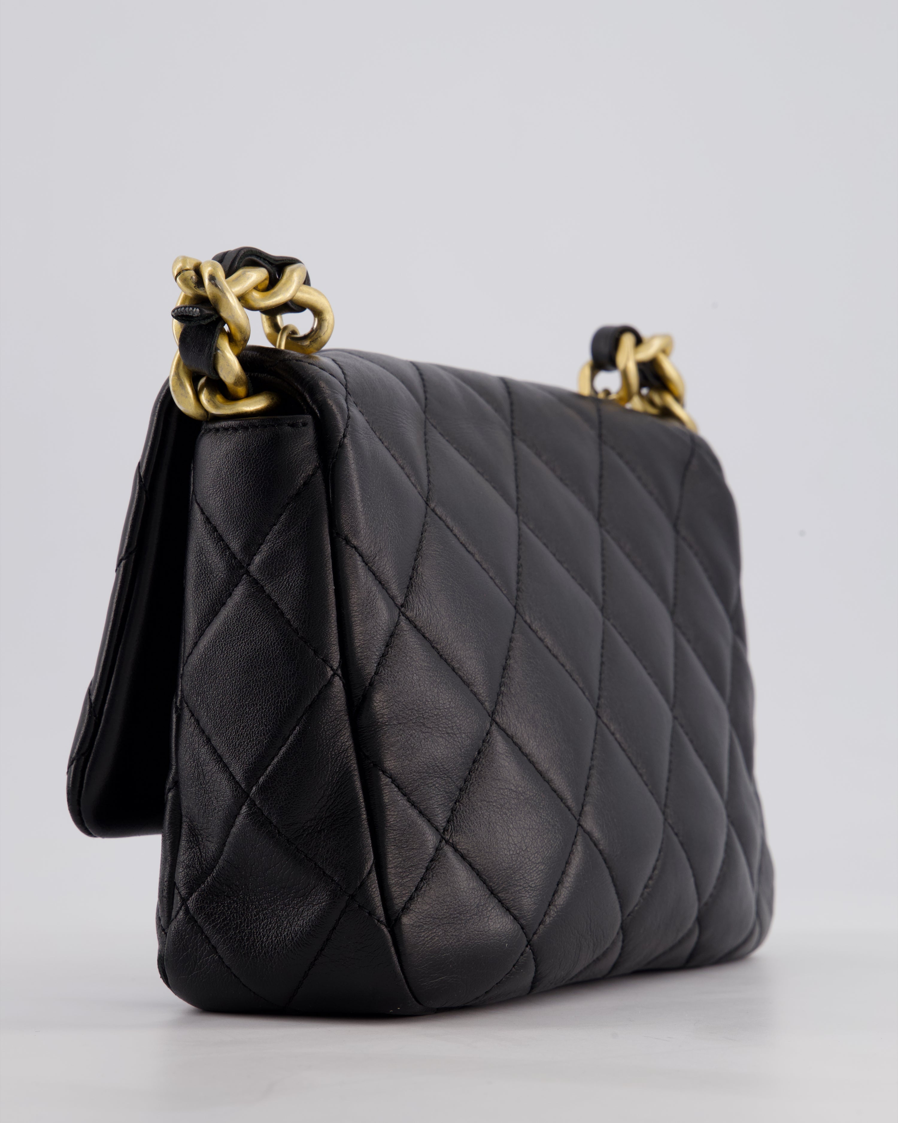 Chanel Black Small Single Flap Cross-Body Bag in Goatskin Leather with Gold & Black Hardware