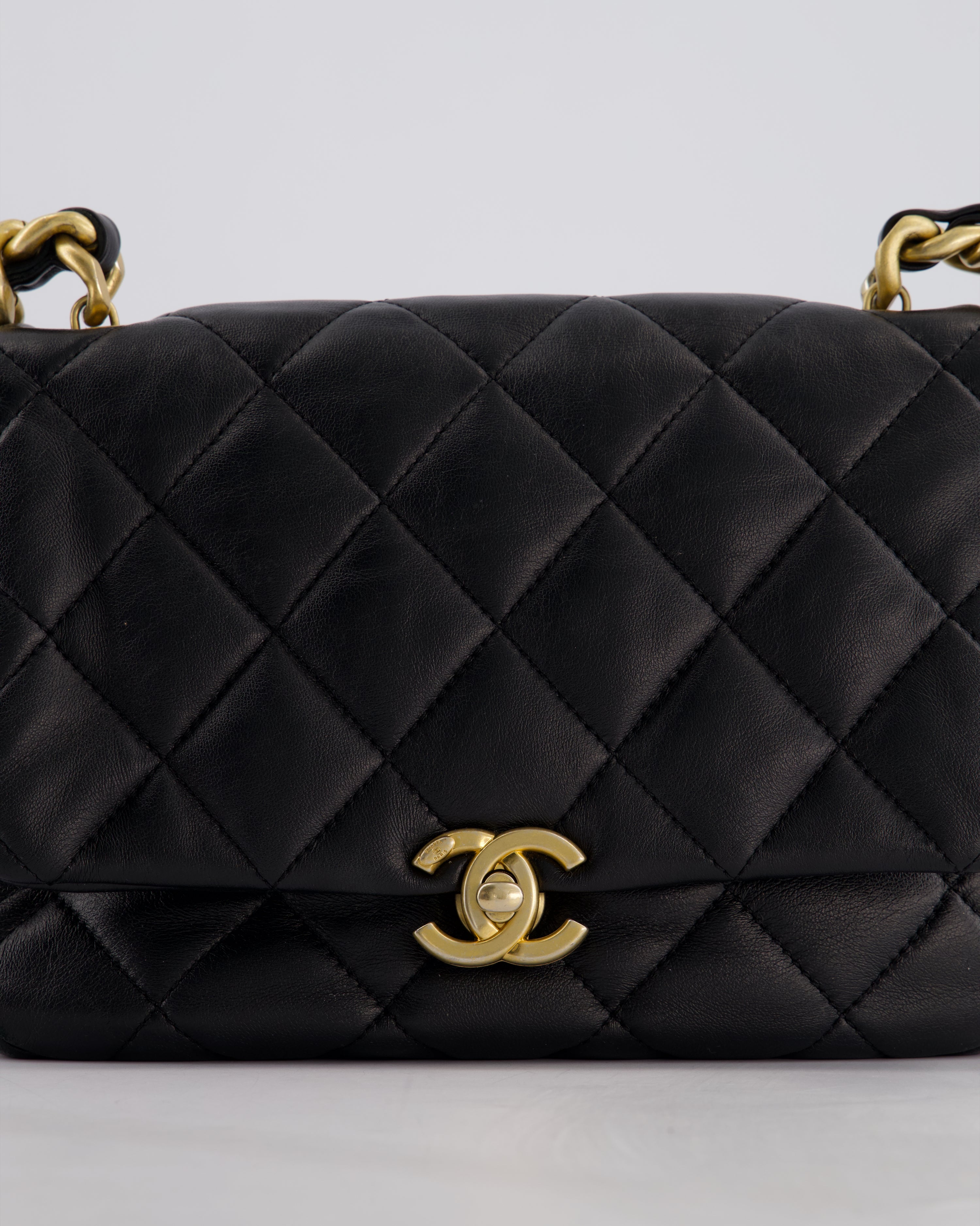 Chanel Black Small Single Flap Cross-Body Bag in Goatskin Leather with Gold & Black Hardware