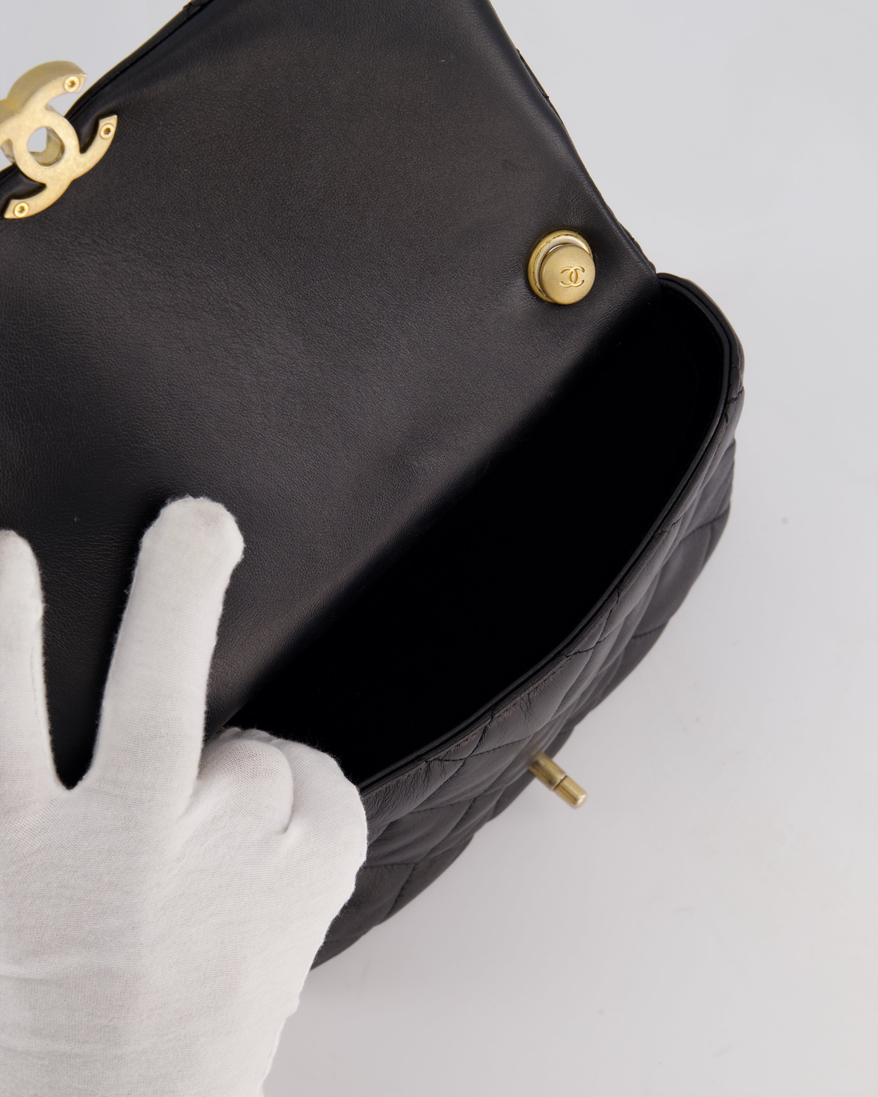 Chanel Black Small Single Flap Cross-Body Bag in Goatskin Leather with Gold & Black Hardware