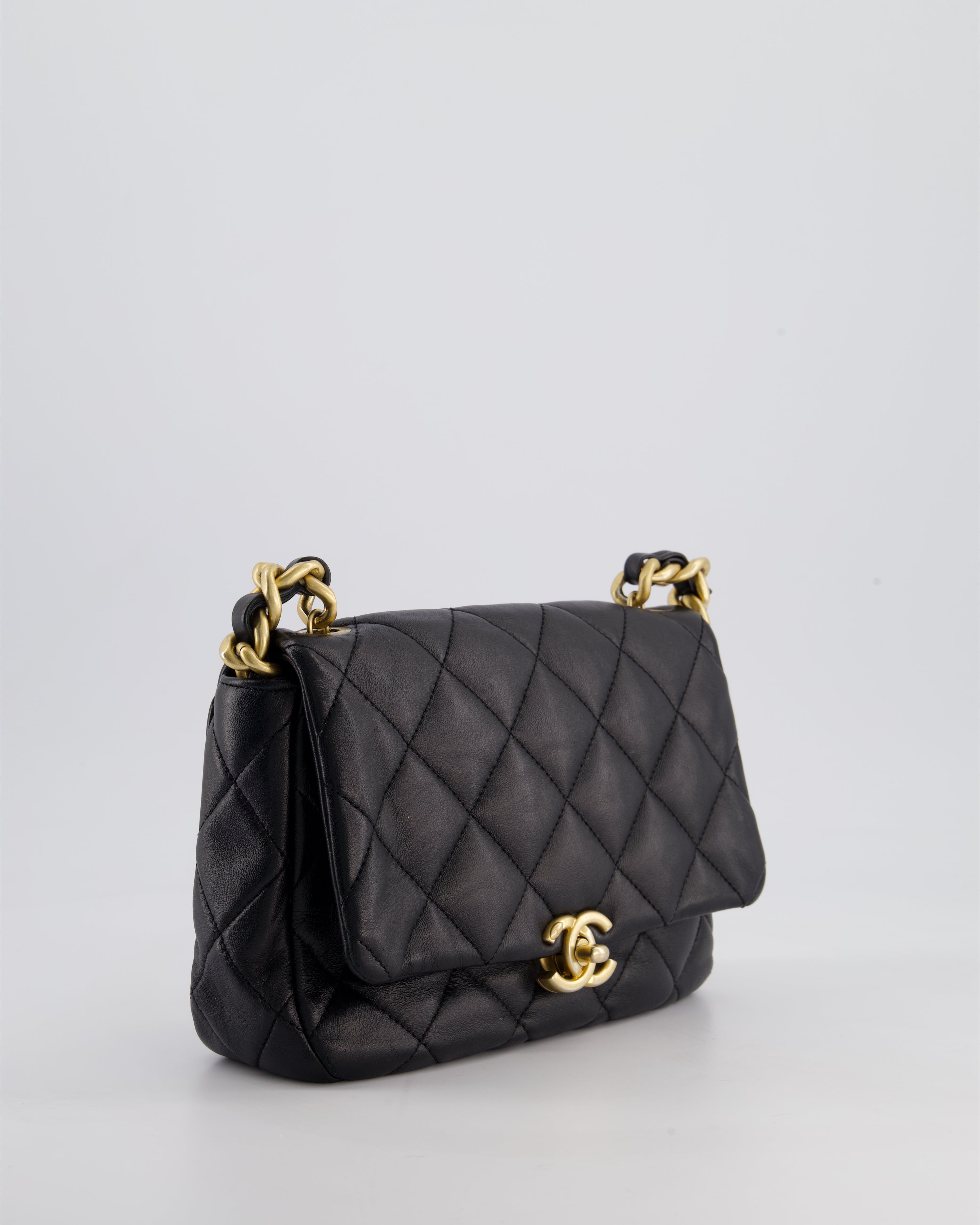 Chanel Black Small Single Flap Cross-Body Bag in Goatskin Leather with Gold & Black Hardware